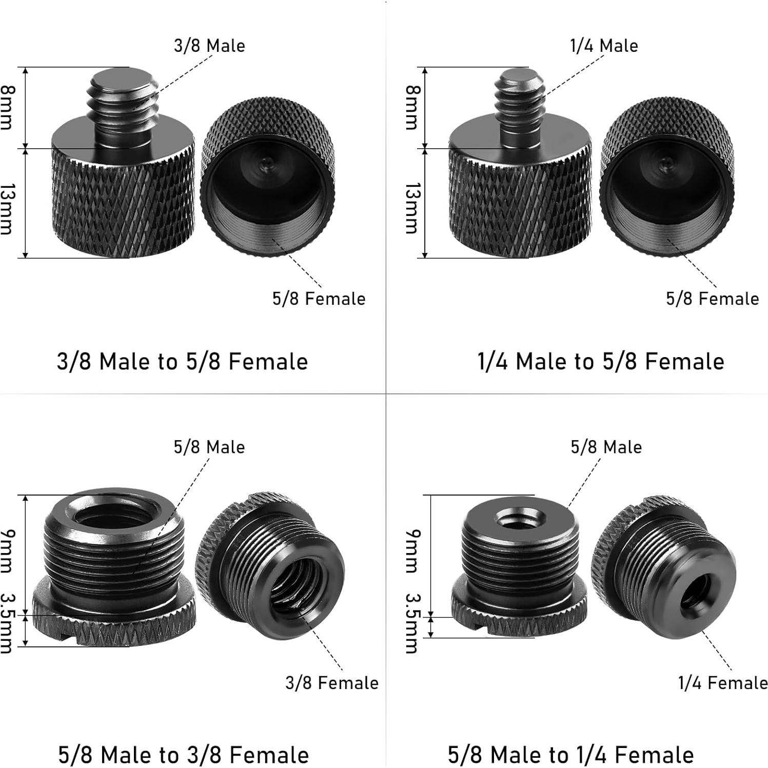 Juego de Adaptadores de Micrófono 8 Pcs Aluminio Negro