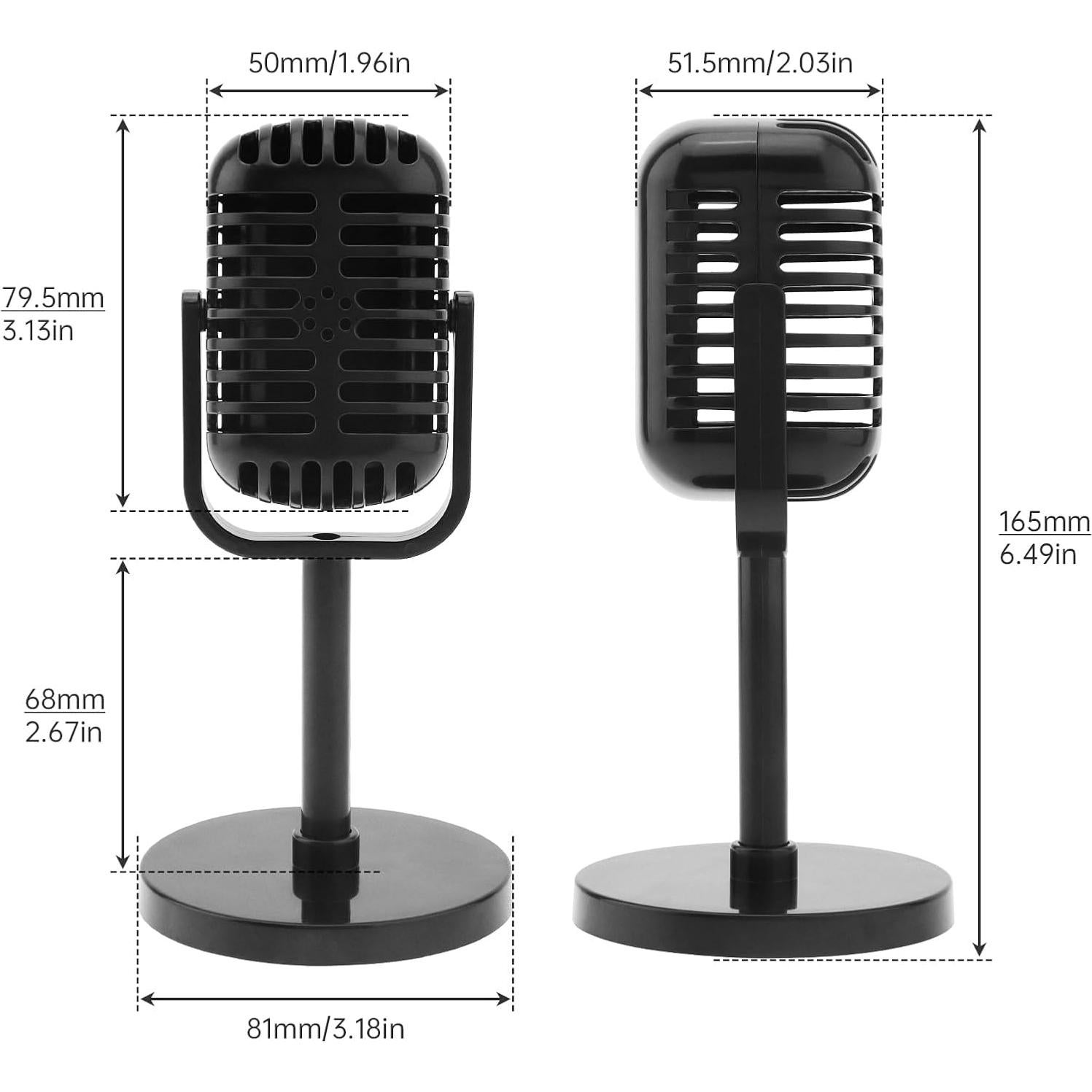 Micrófono Retro de Prop RTNLIT con Soporte Negro 165x80mm