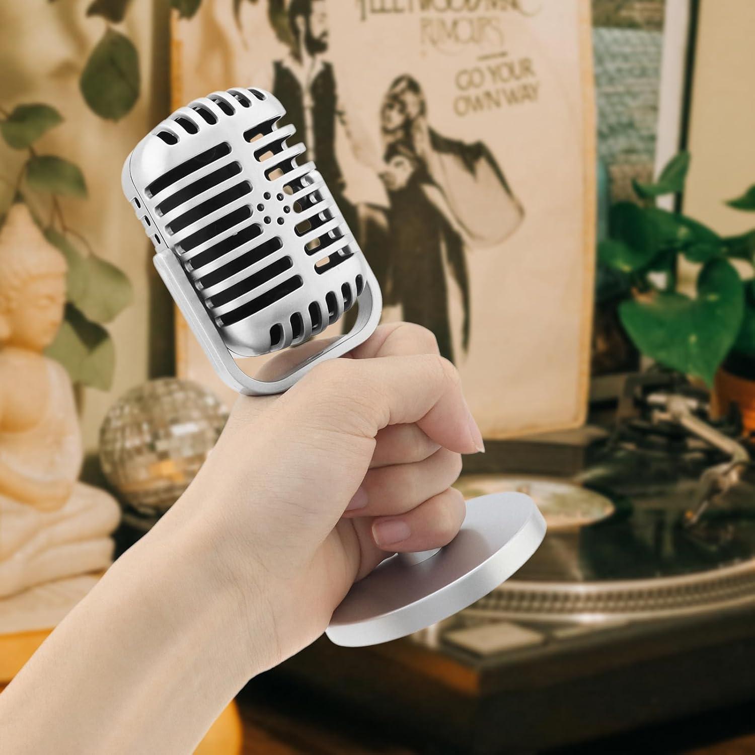 Micrófono Retro de Prop RTNLIT con Soporte Negro 165x80mm