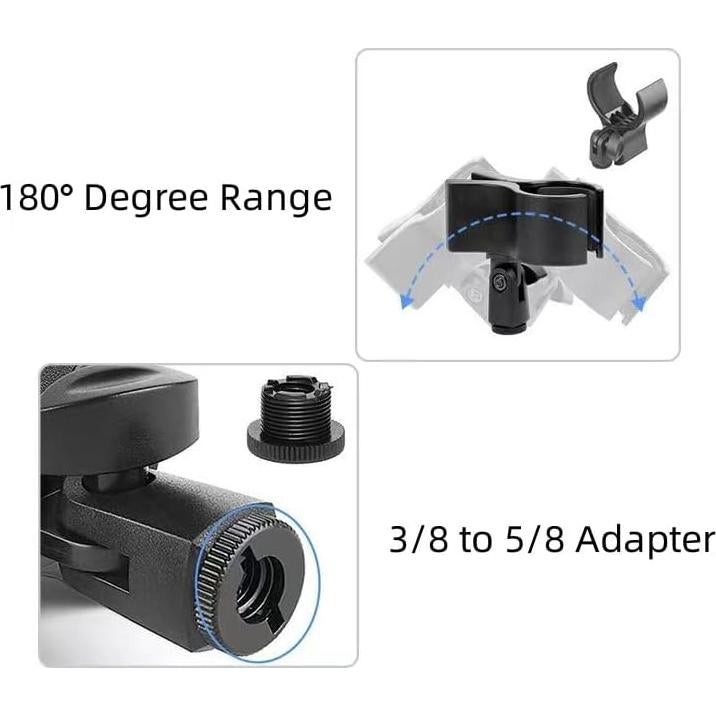 2 Clips de Soporte para Micrófono con Adaptadores 5/8" a 3/8"