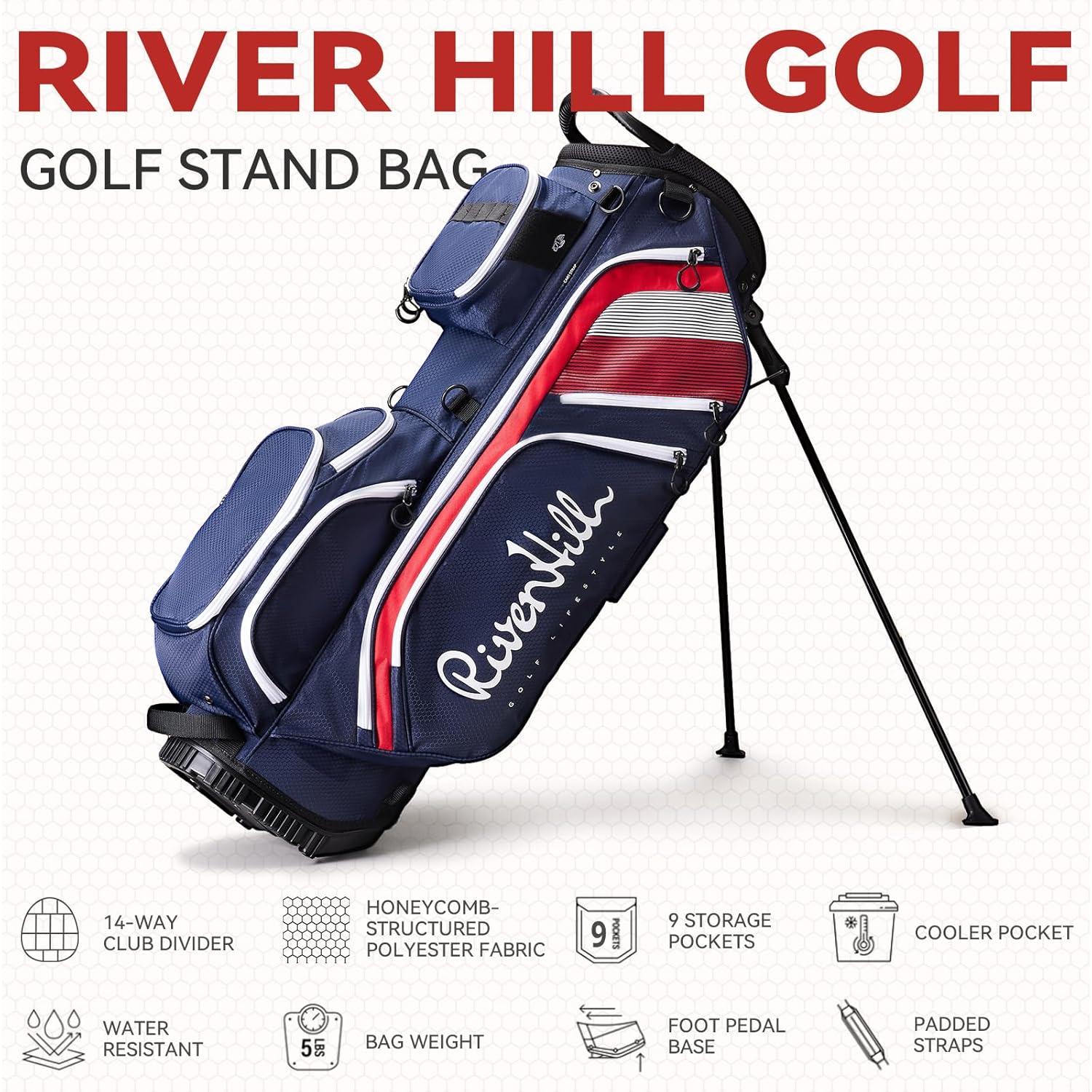 Bolsa de Golf River Hill de 14 Vías con 9 Bolsillos y Correas Acolchadas
