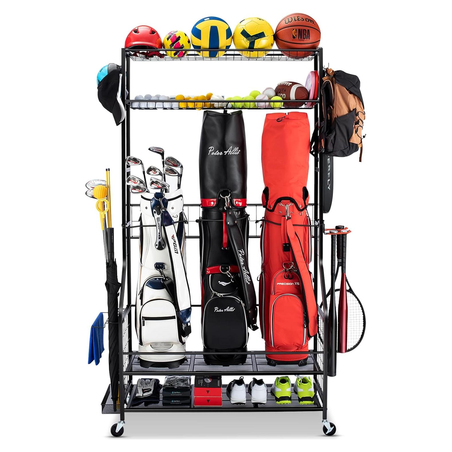 Organizador de Almacenamiento para 3 Bolsas de Golf FHXZH con Ruedas