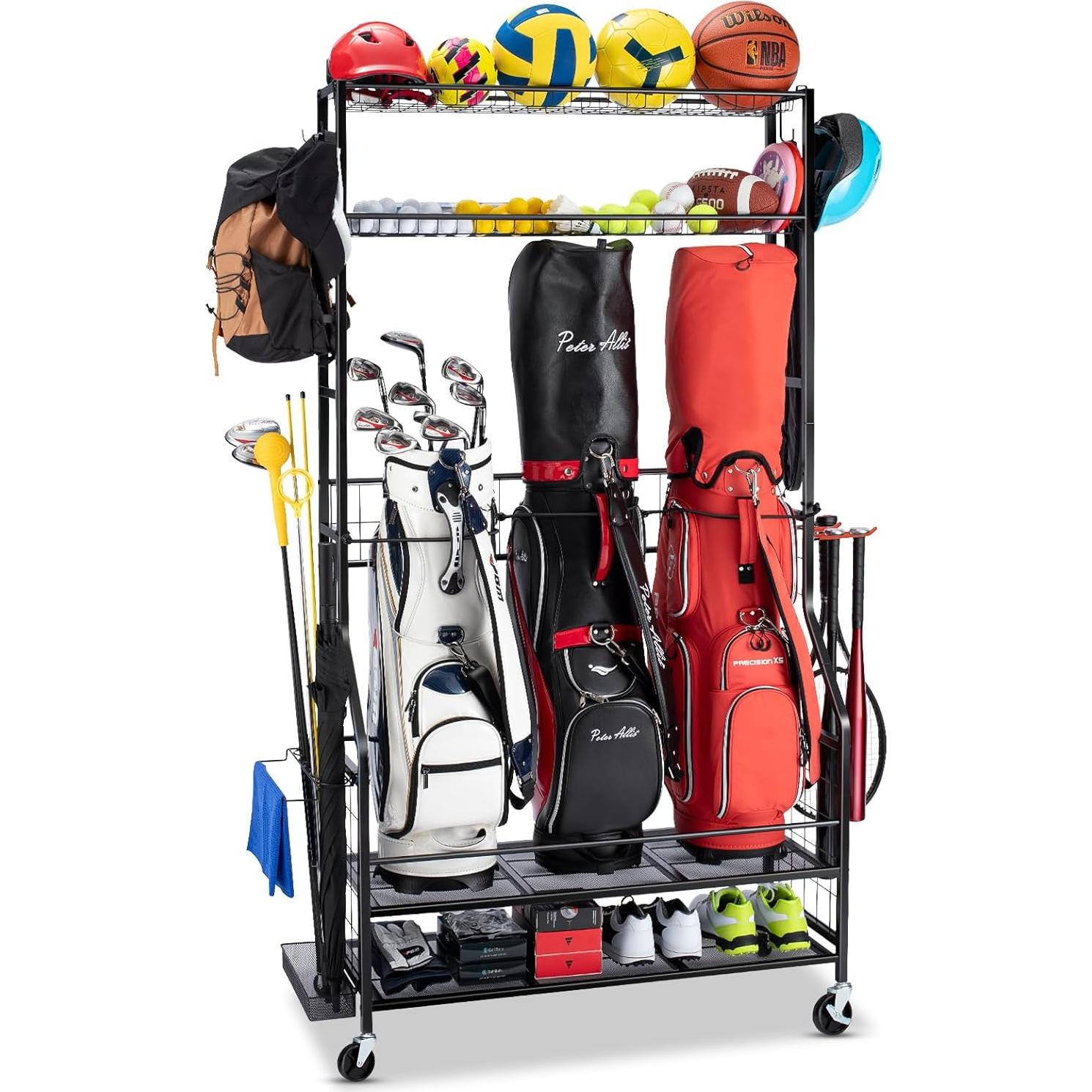Organizador de Almacenamiento para 3 Bolsas de Golf FHXZH con Ruedas