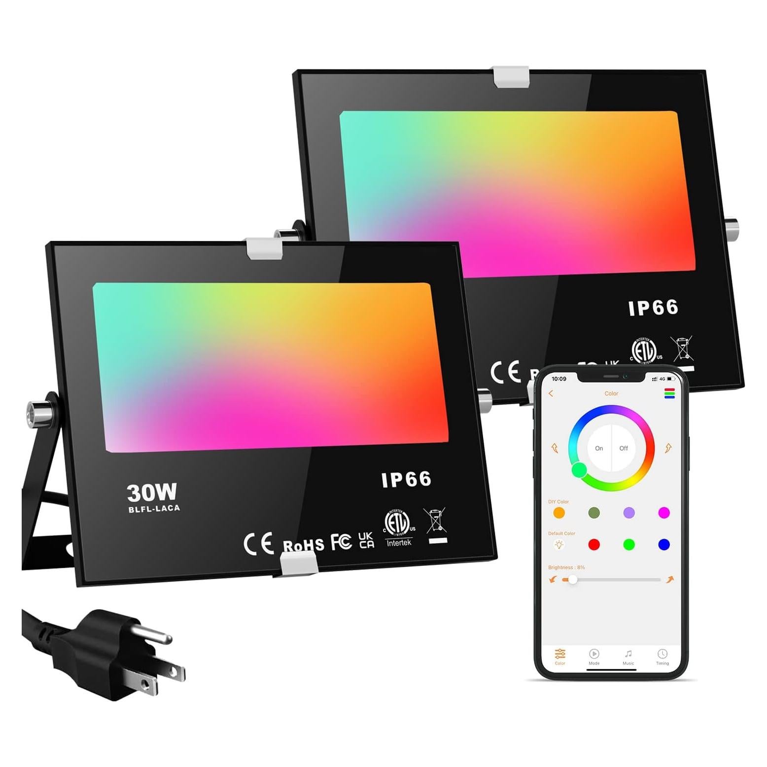 Foco LED RGB 30W ChangM Control APP IP66 2 Paquete