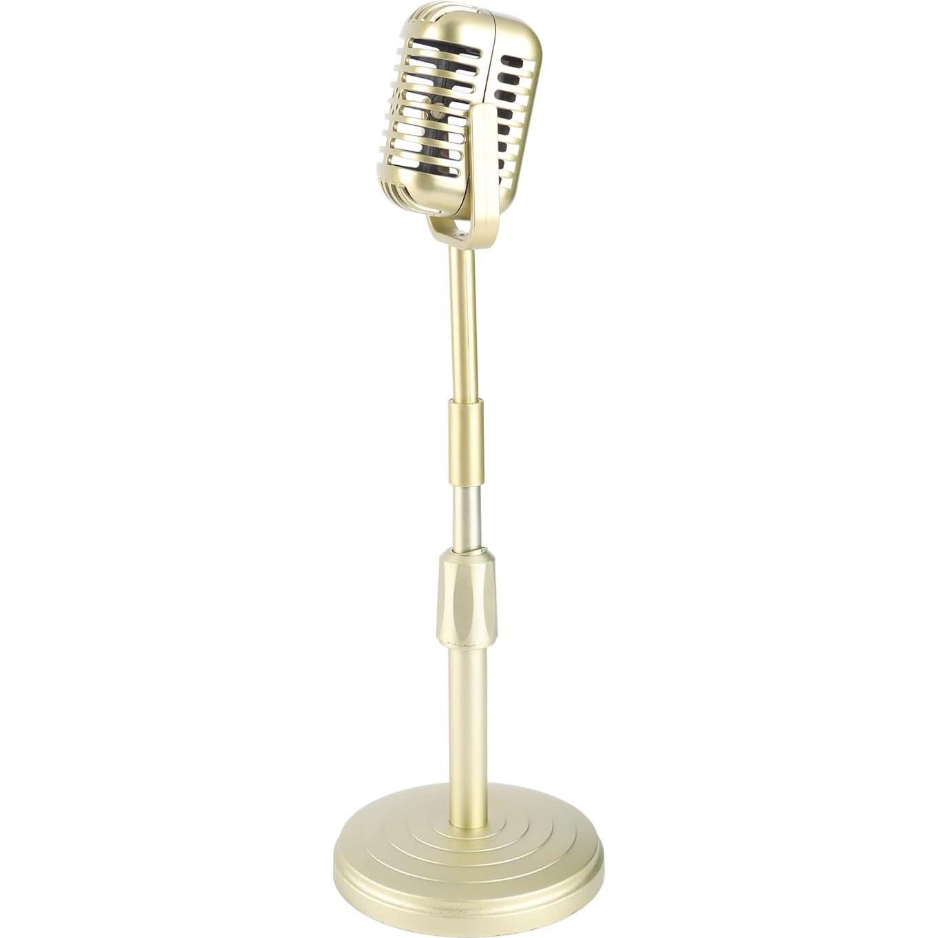 Modelo de Micrófono Vintage con Soporte Ajustable Dorado