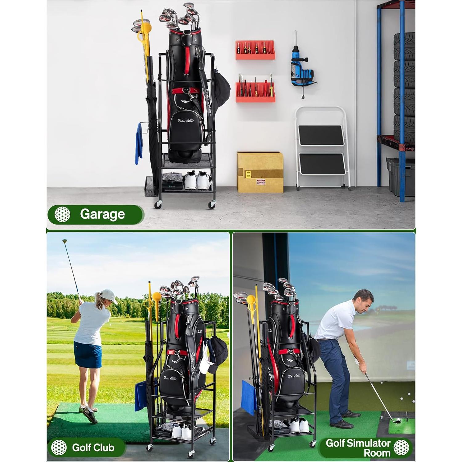 Organizador de Almacenamiento para Bolsas de Golf FHXZH - Estante con Ruedas