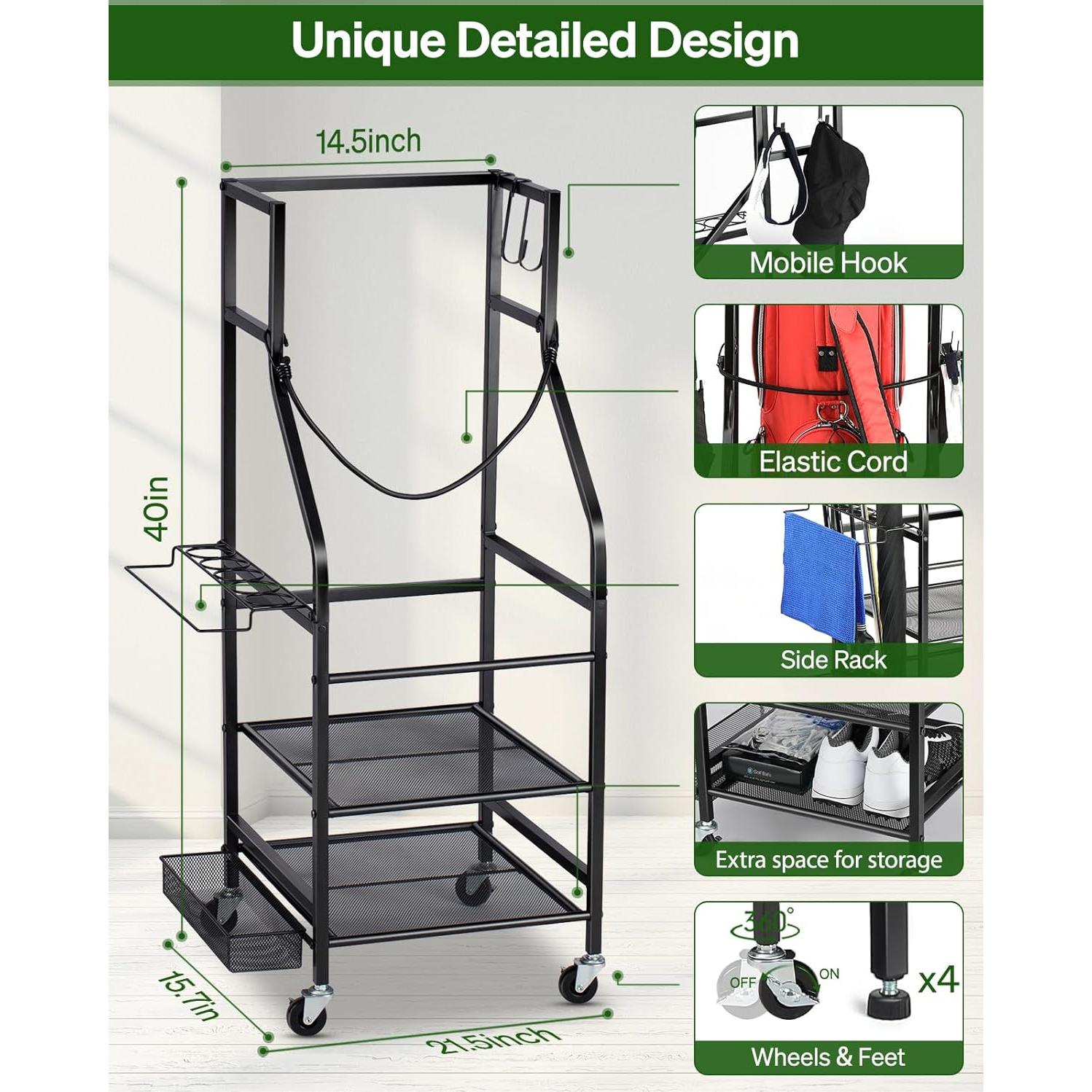 Organizador de Almacenamiento para Bolsas de Golf FHXZH - Estante con Ruedas