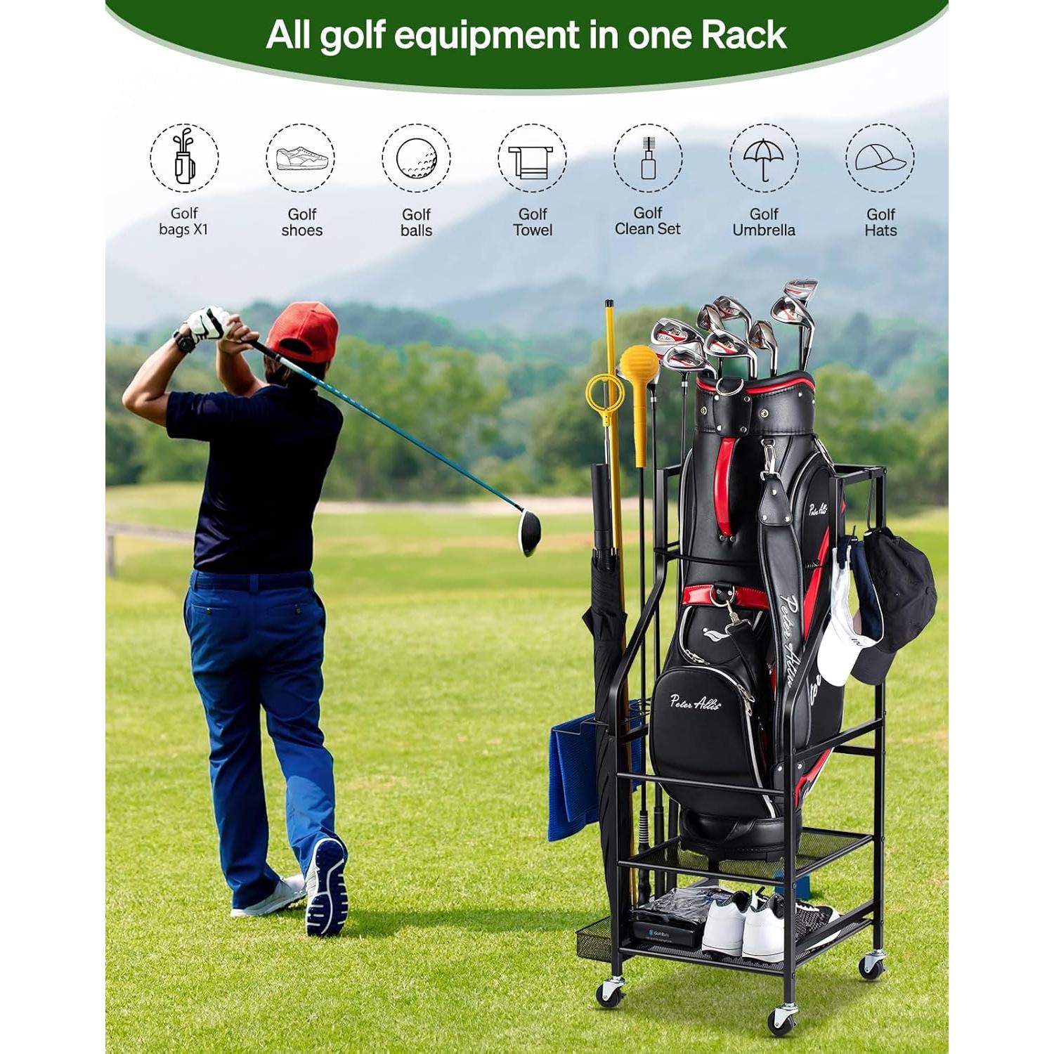 Organizador de Almacenamiento para Bolsas de Golf FHXZH - Estante con Ruedas