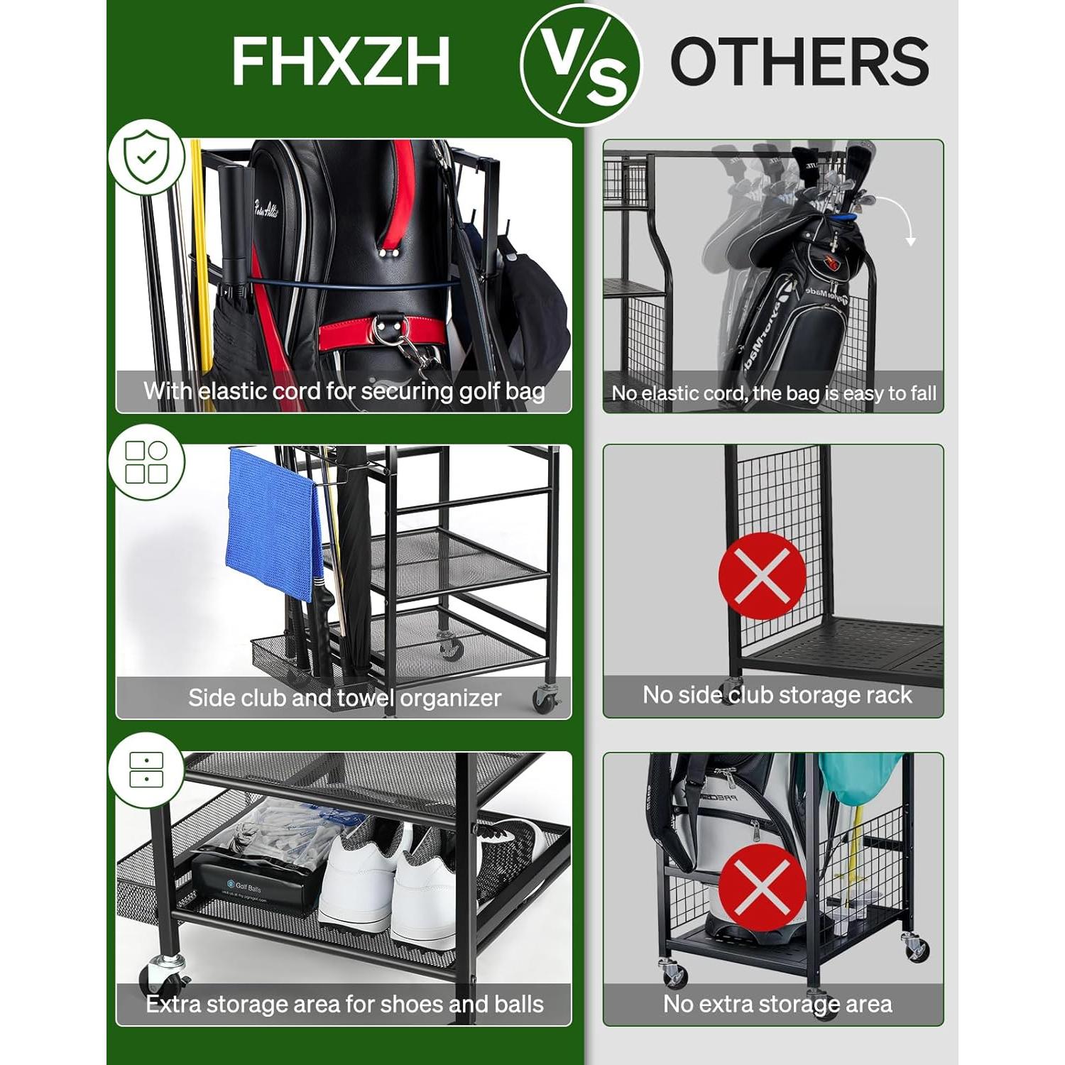 Organizador de Almacenamiento para Bolsas de Golf FHXZH - Estante con Ruedas