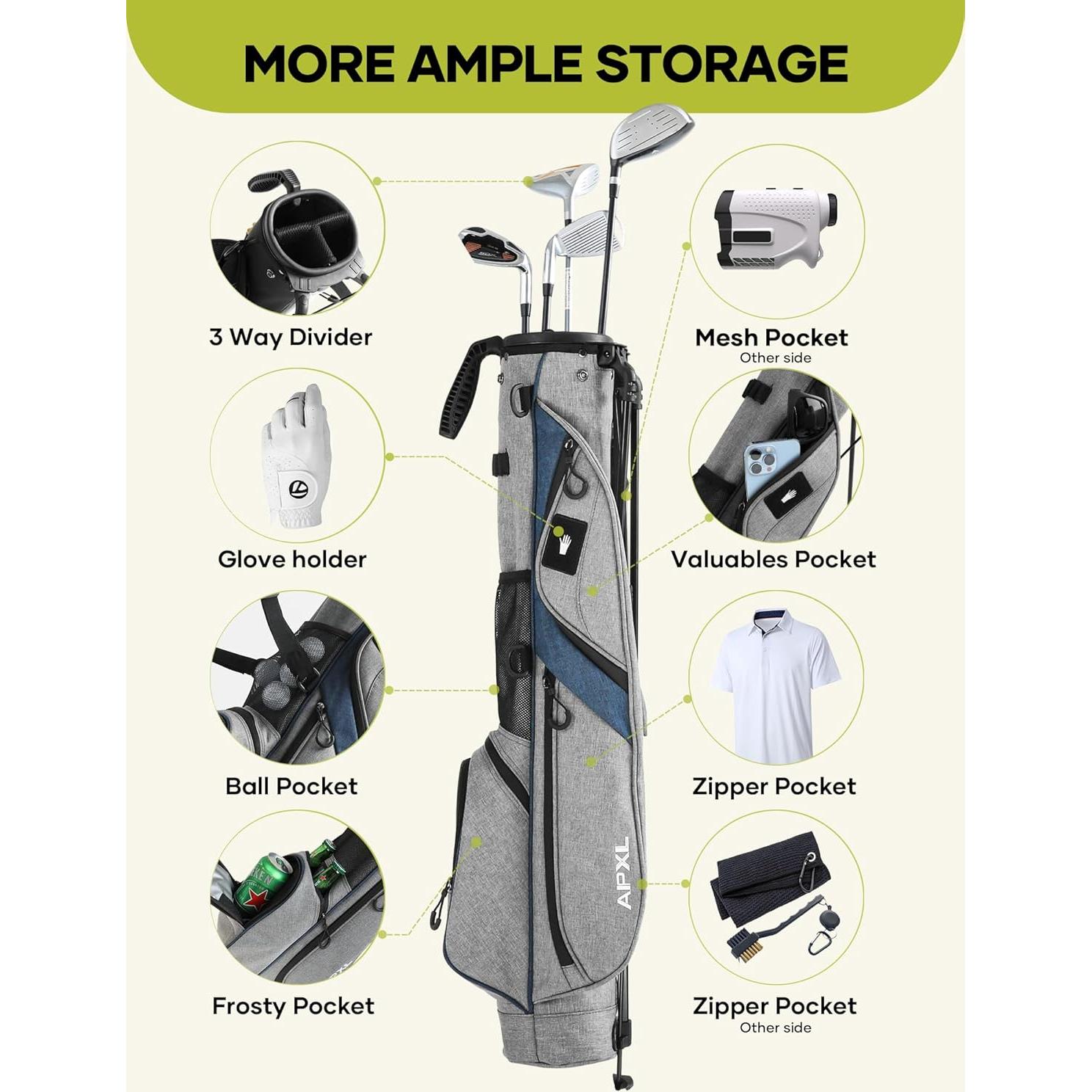 Bolsa de Golf APXL StandBag Gris con Soporte y 3 Divisores