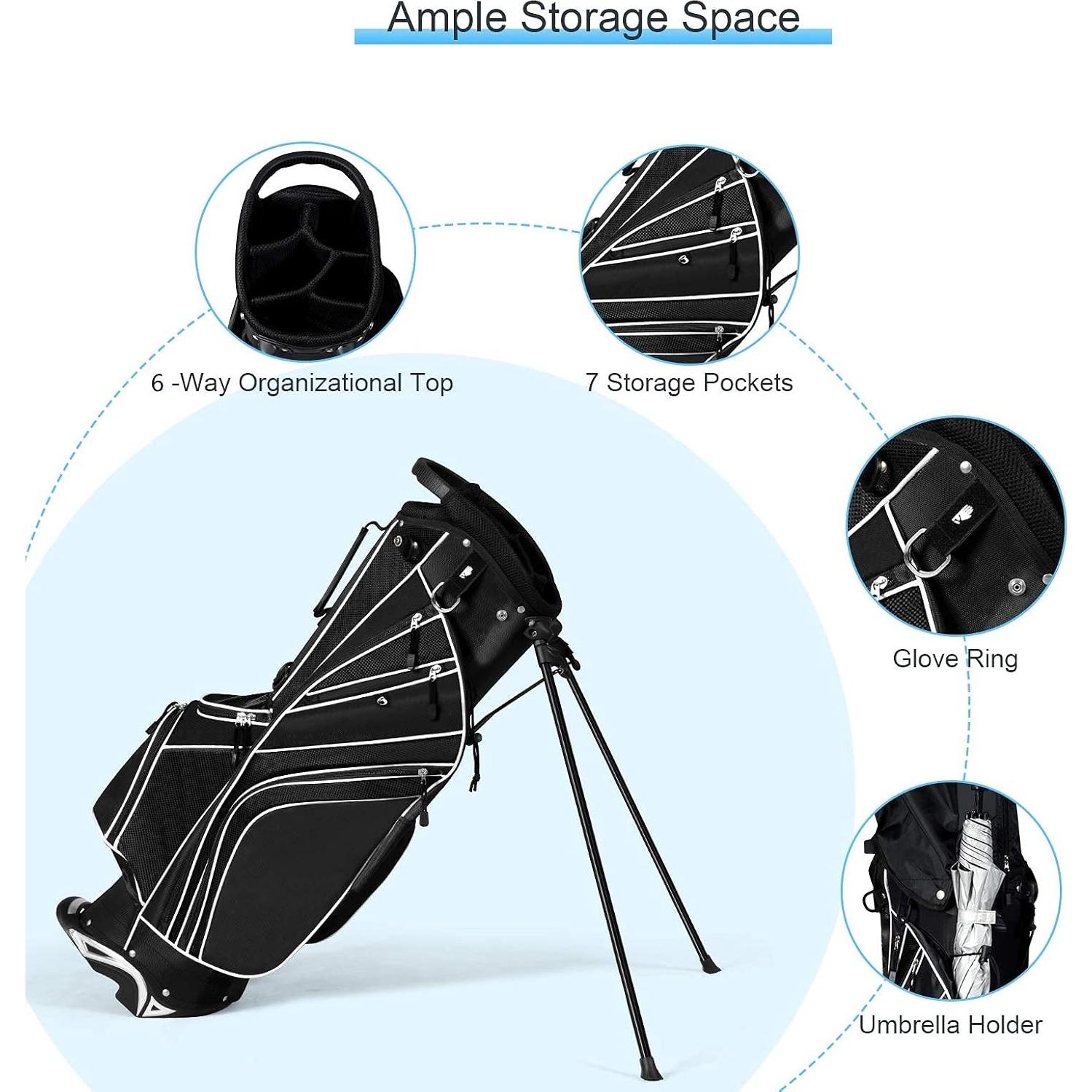 Bolsa de Golf de Pie MEDIMALL Negra, 6 Divisores, 7 Bolsillos