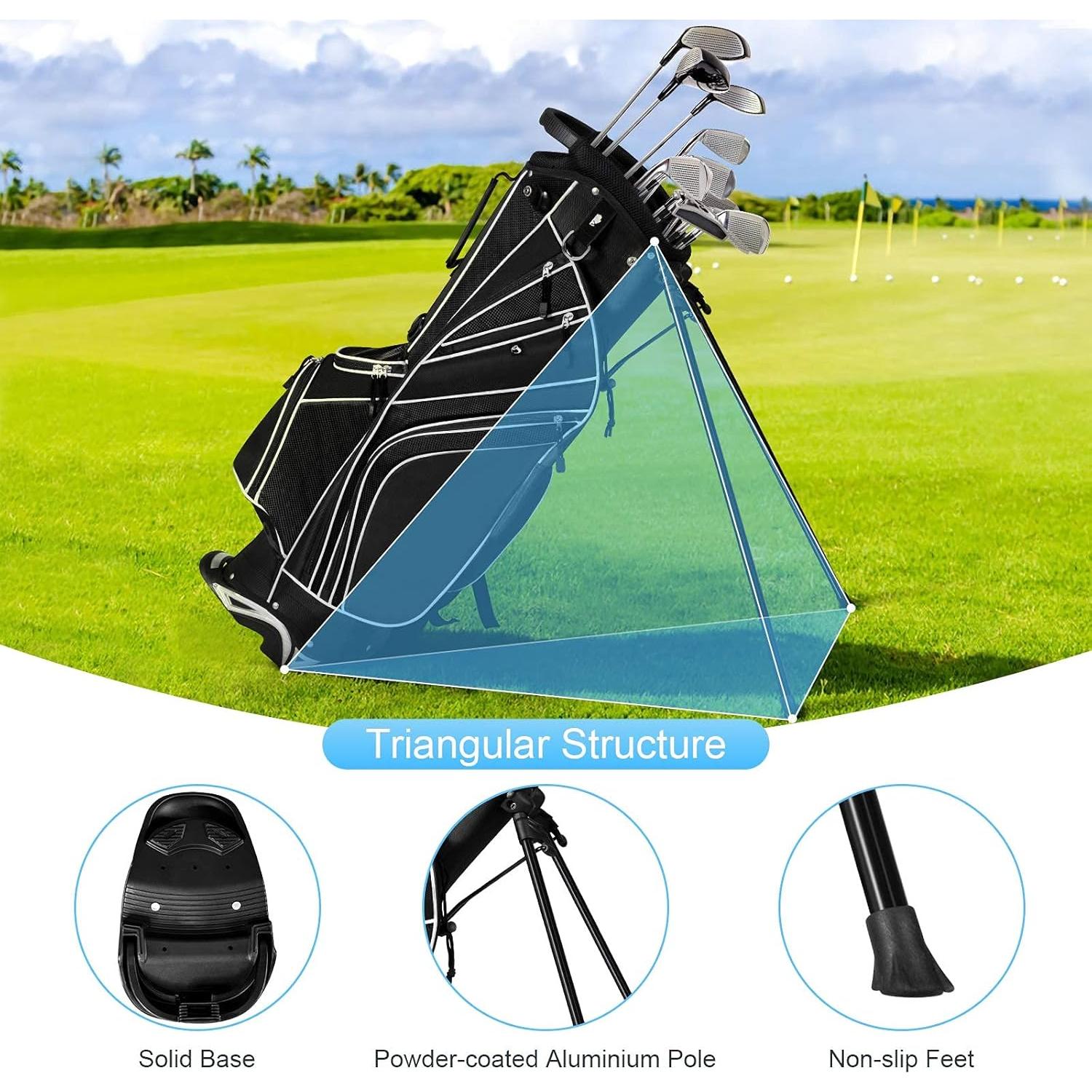 Bolsa de Golf de Pie MEDIMALL Negra, 6 Divisores, 7 Bolsillos