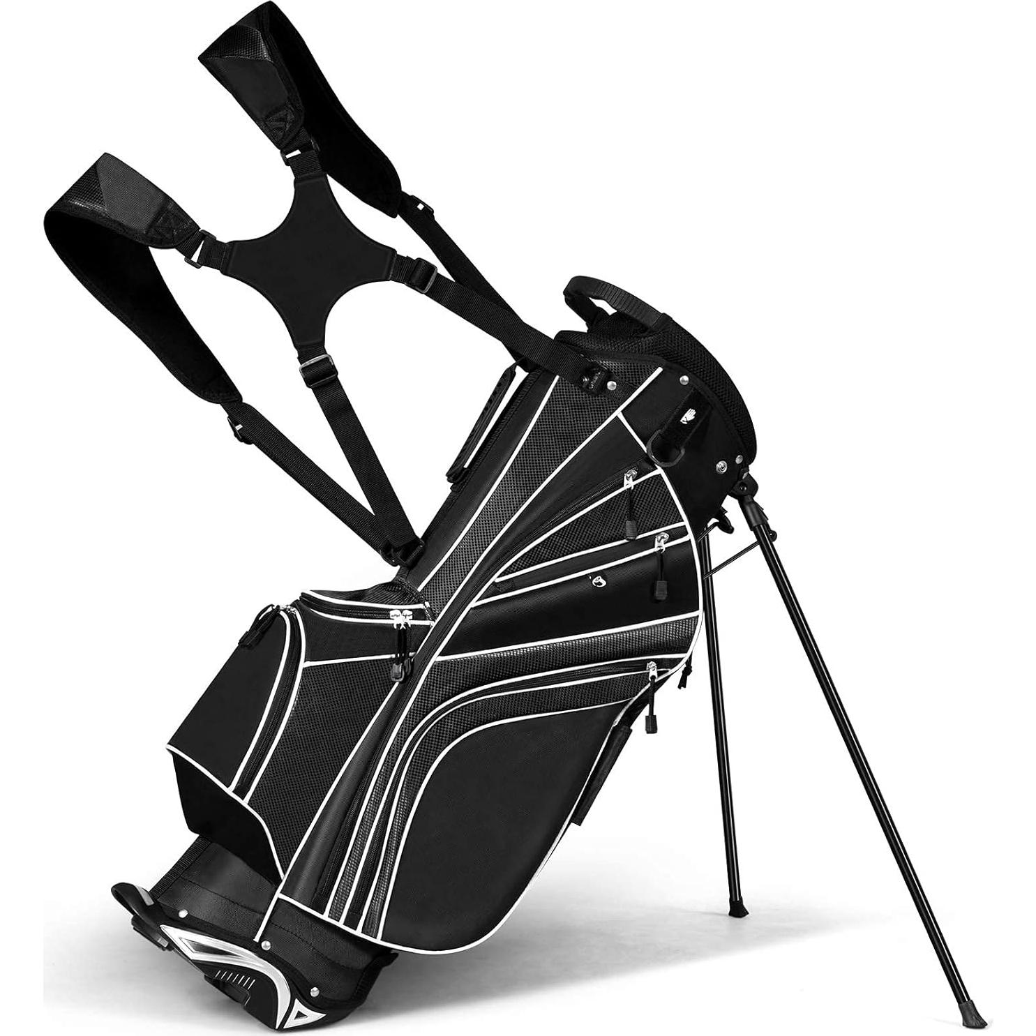 Bolsa de Golf de Pie MEDIMALL Negra, 6 Divisores, 7 Bolsillos