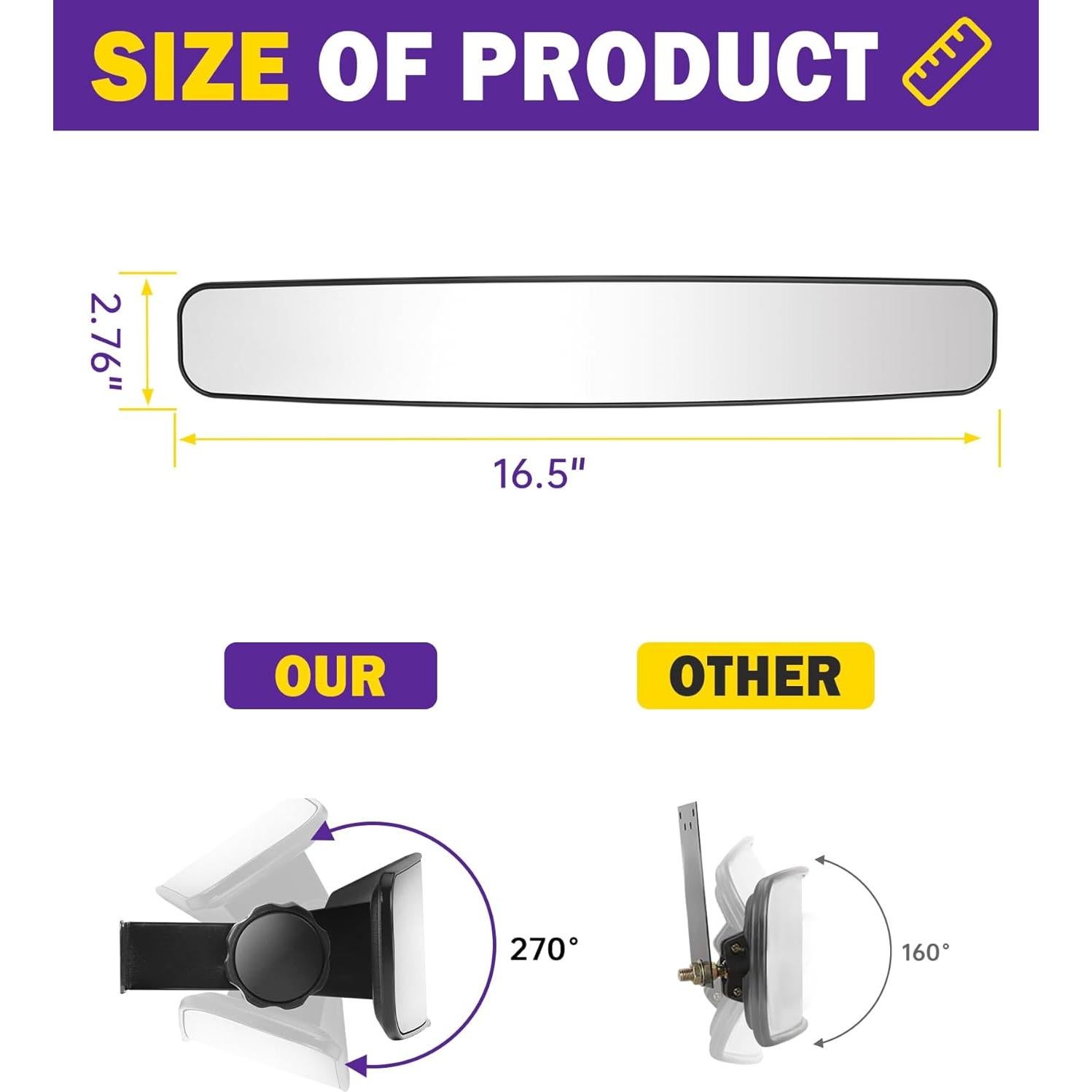 Espejo Retrovisor Trasero HOWBOW para Carrito de Golf 41.91 cm