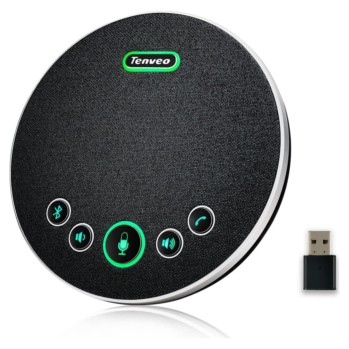 Tenveo Conference Speaker with Microphone, Bluetooth/Wireless/USB omnidirectional Speakerphone Noise Cancelling Conference Call 360° Pickup for Zoom MicroTeams OBS for 10~12 People Online Meeting