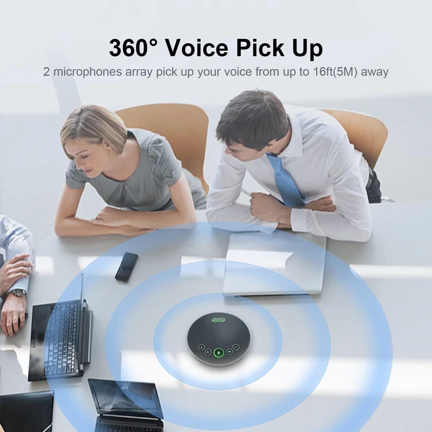 Tenveo Conference Speaker with Microphone, Bluetooth/Wireless/USB omnidirectional Speakerphone Noise Cancelling Conference Call 360° Pickup for Zoom MicroTeams OBS for 10~12 People Online Meeting