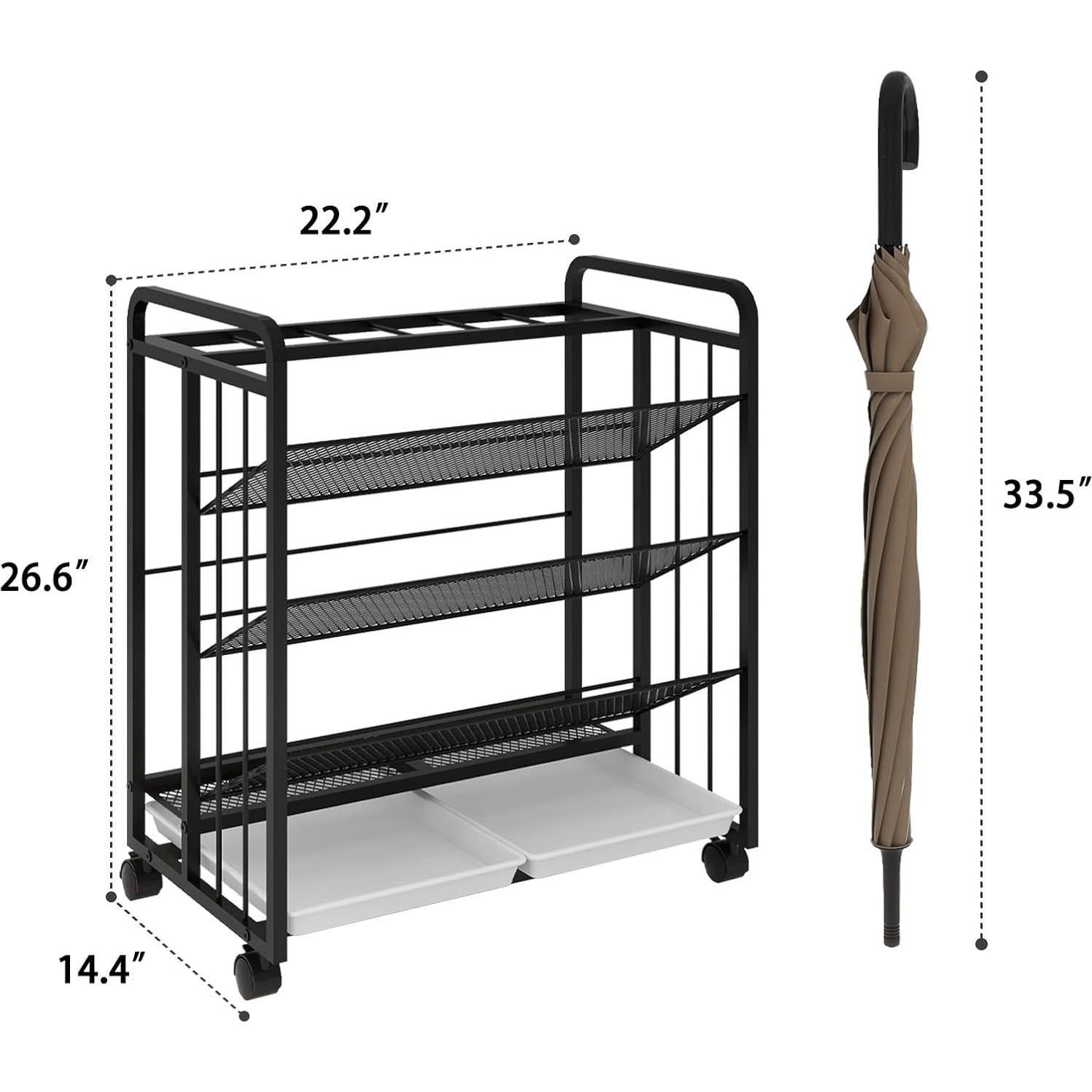 Soporte para Paraguas Natwind Negro con Ruedas y Bandeja de Goteo