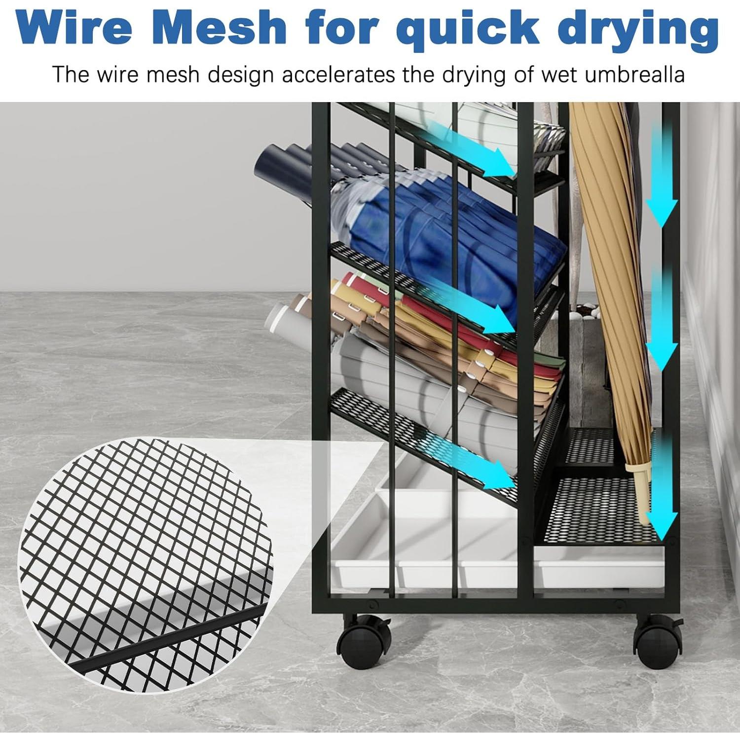 Soporte para Paraguas Natwind Negro con Ruedas y Bandeja de Goteo