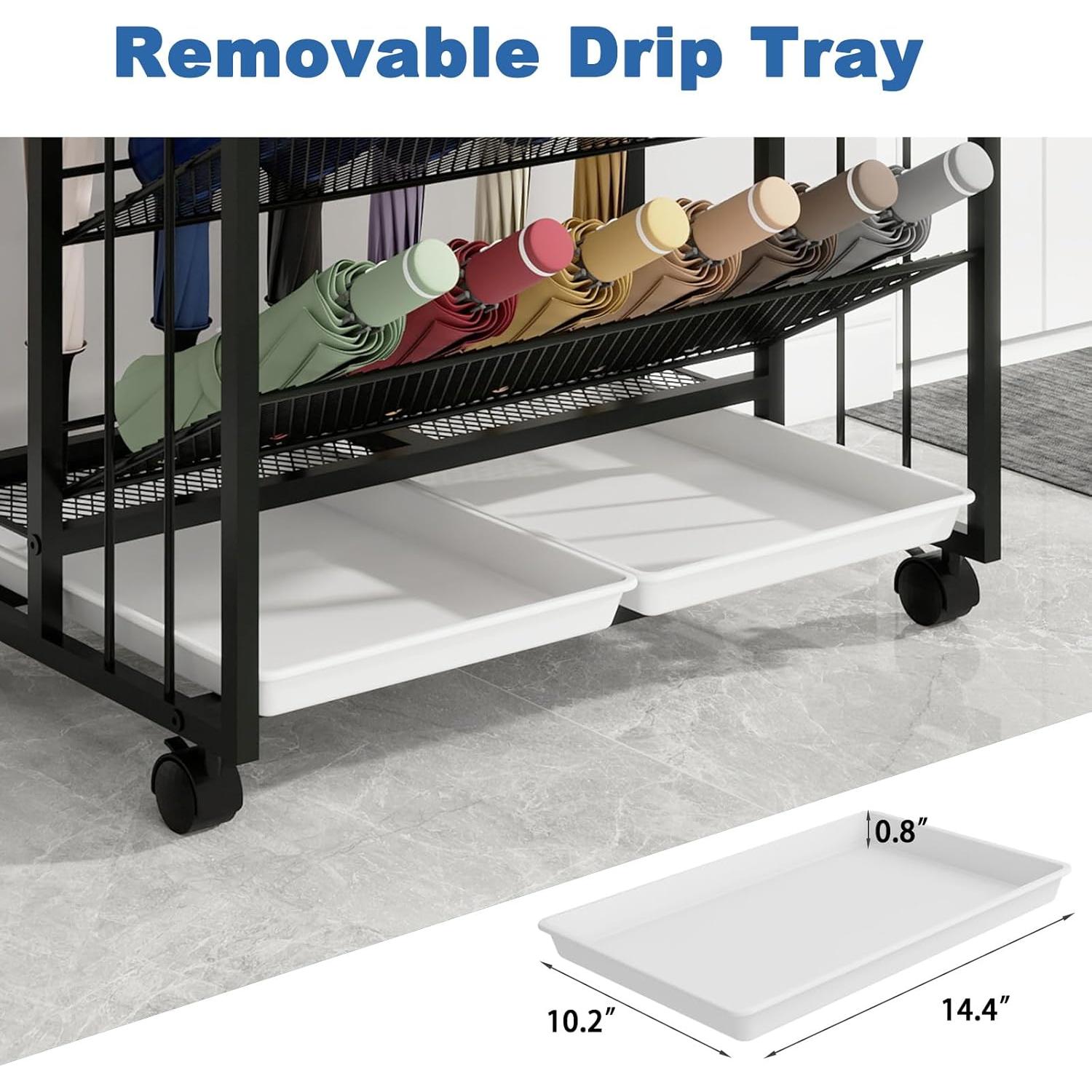 Soporte para Paraguas Natwind Negro con Ruedas y Bandeja de Goteo