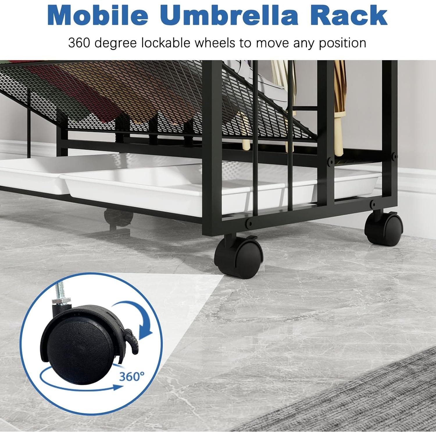 Soporte para Paraguas Natwind Negro con Ruedas y Bandeja de Goteo