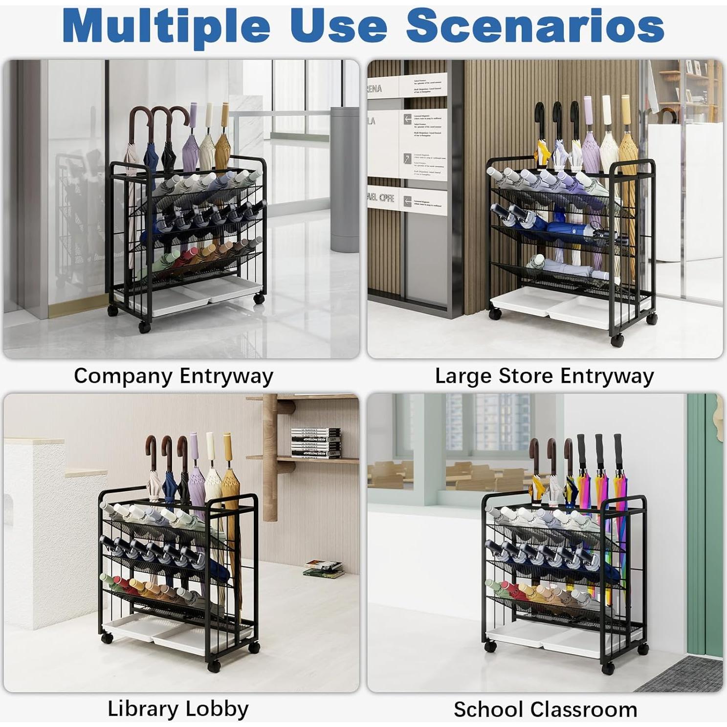 Soporte para Paraguas Natwind Negro con Ruedas y Bandeja de Goteo