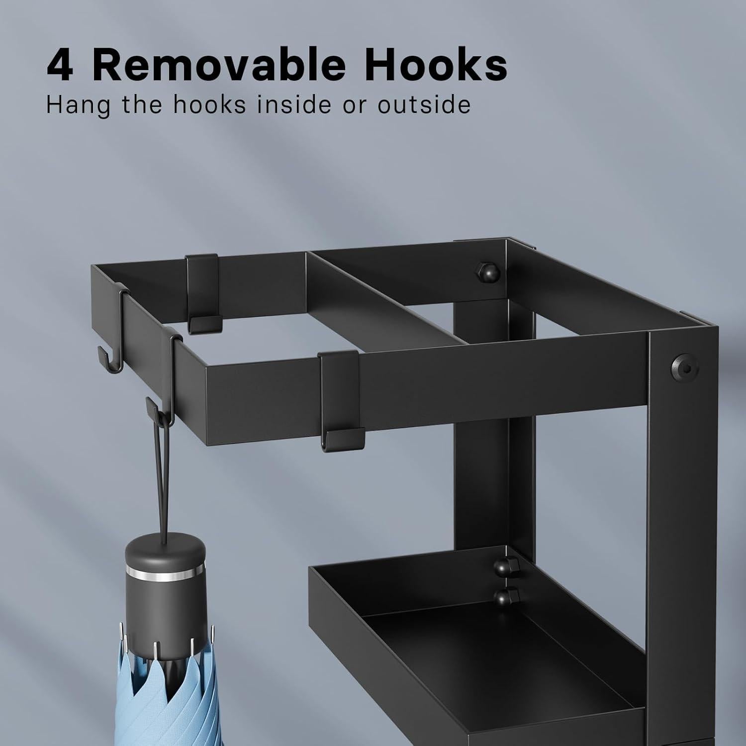 Soporte para Paraguas Kawaiita de Acero Negro con Estante y Ganchos