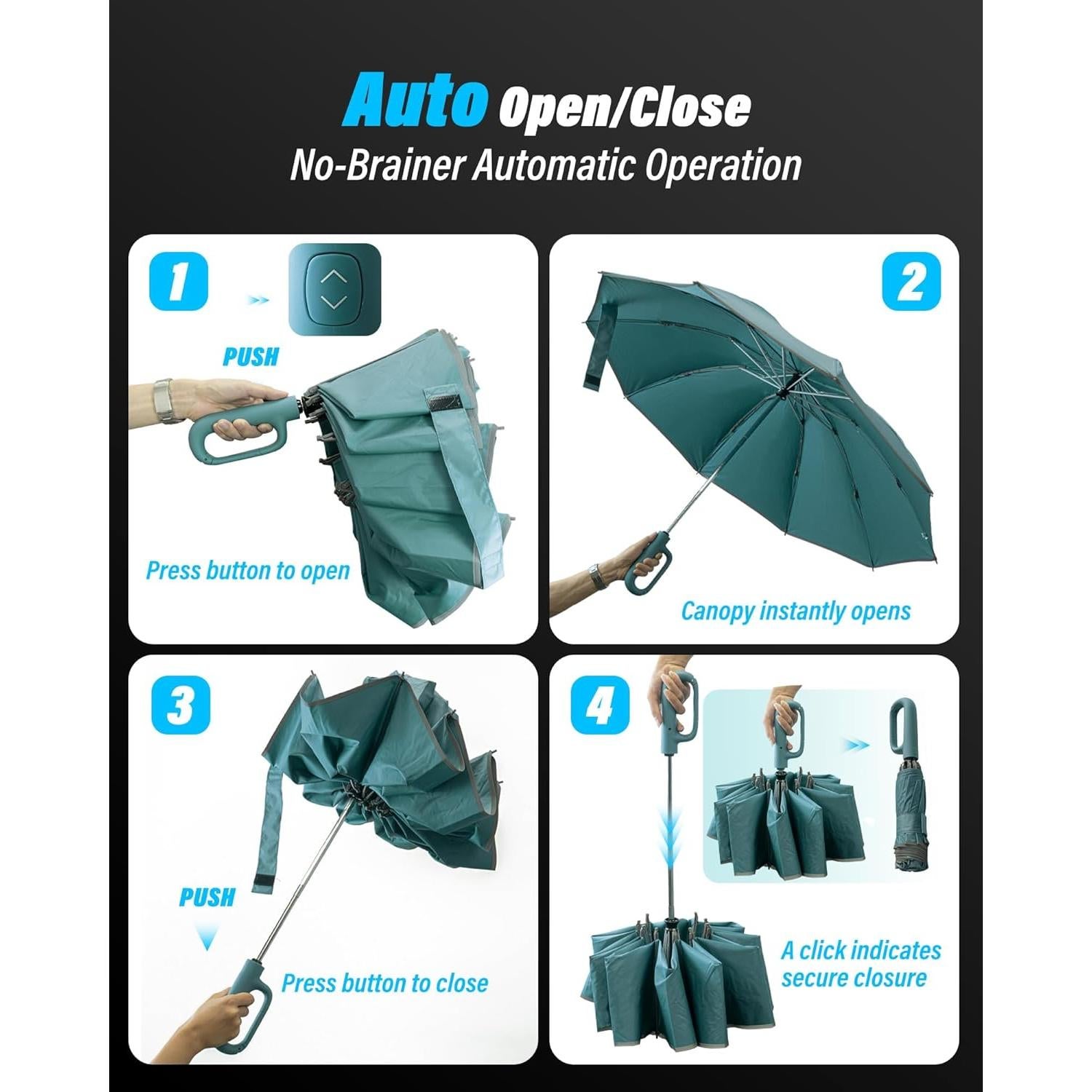 Paraguas Inverso Automático Bafayago Verde Plegable 40 km/h