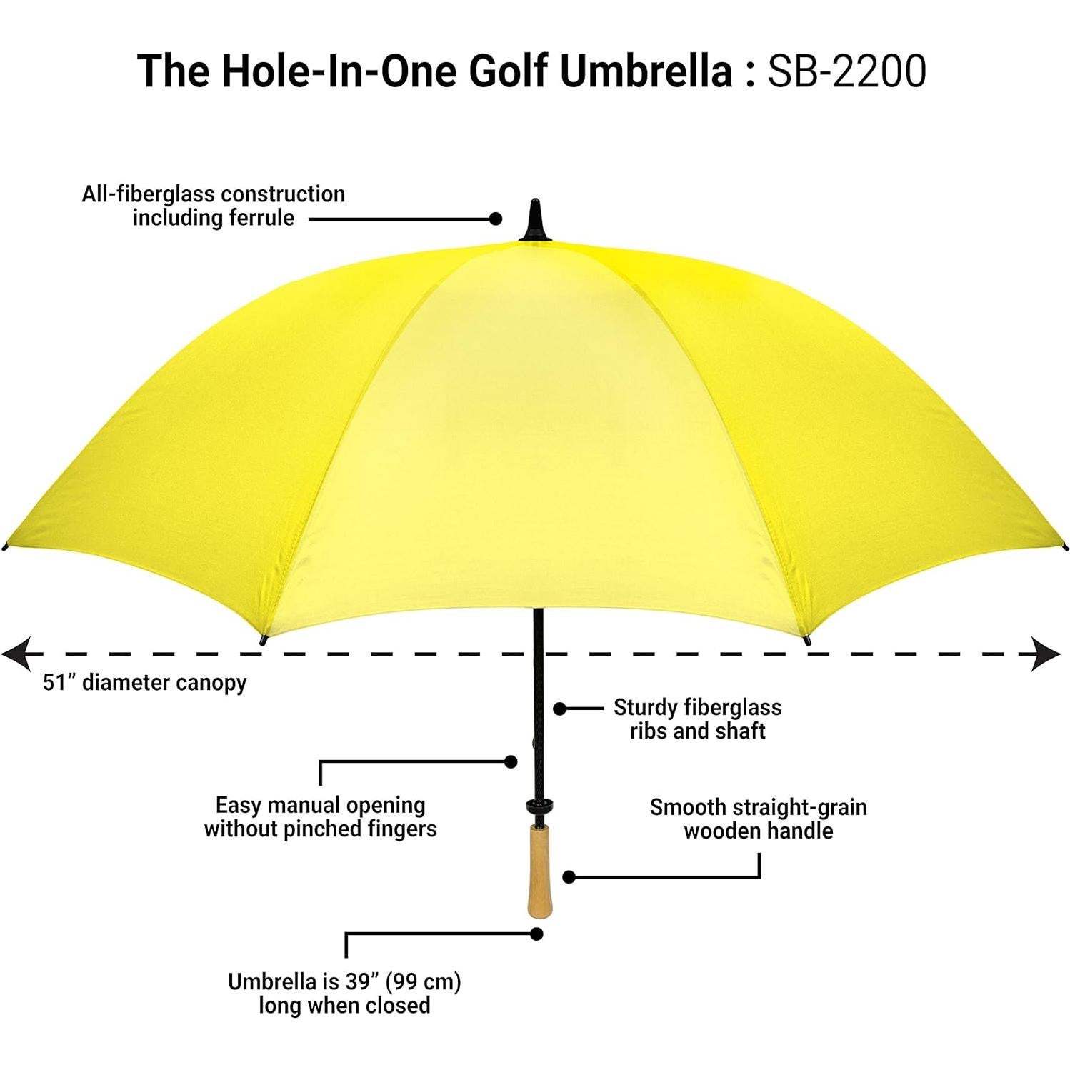 Paraguas de Golf Grande 157 cm El Agujero en Uno Amarillo