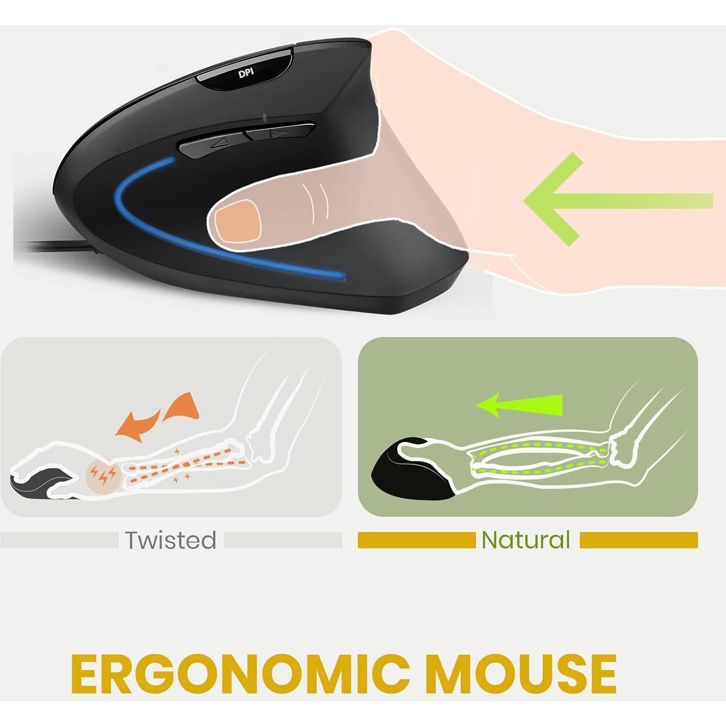 Ratón Vertical Ergonómico Perixx PERIMICE-513 1000/1600 DPI