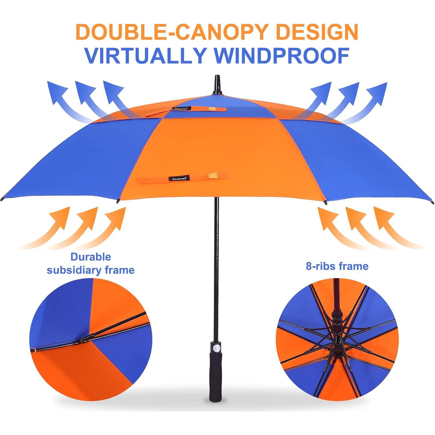 Paraguas de Golf DOUBWELL 137 cm Automático a Prueba de Viento