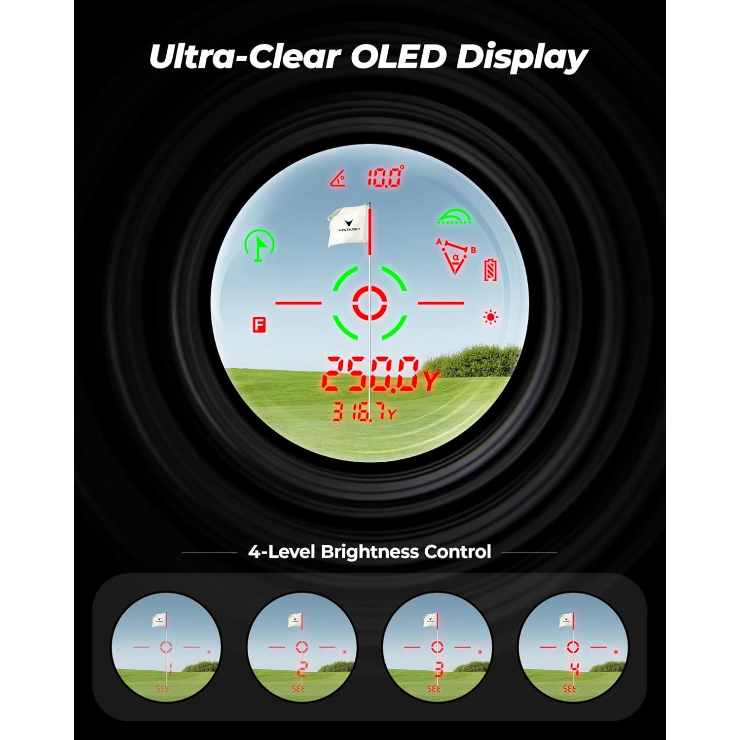 Medidor de Golf Golvia Pro VISTAGET 1200 Yardas OLED 7X