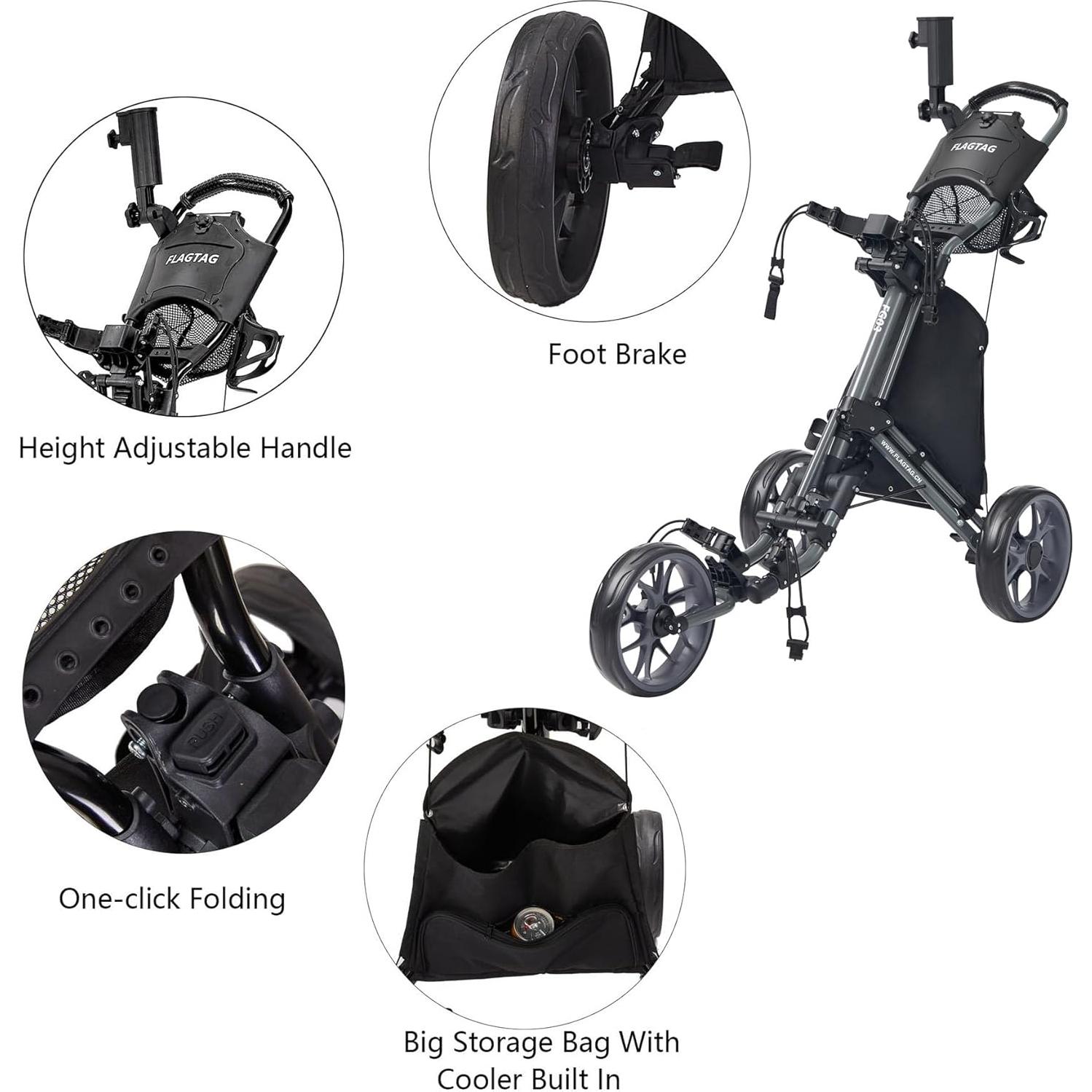 Carro de Golf Plegable FLAGTAG FG03 3 Ruedas Aluminio Gris