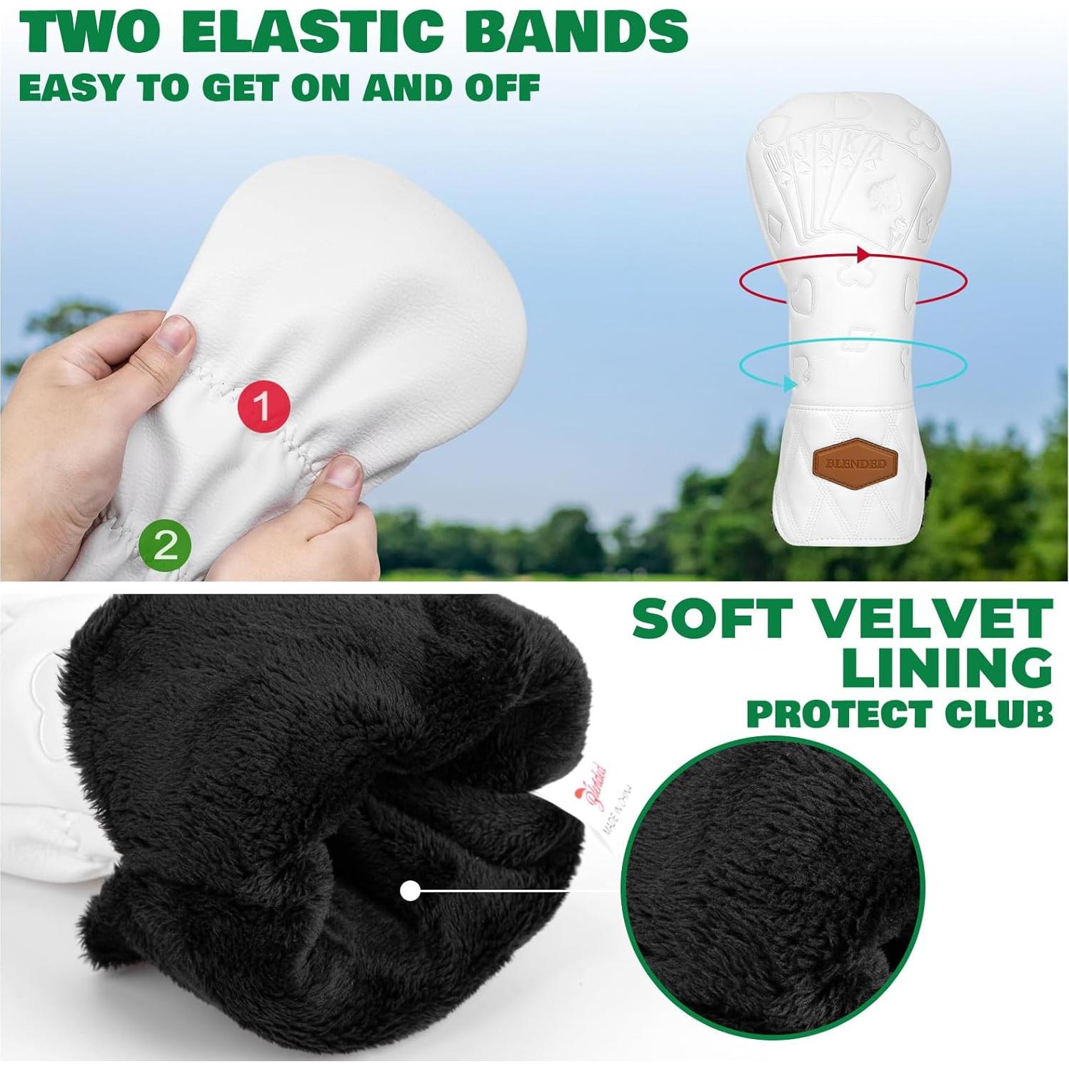 Cubiertas de Palos de Golf BAIRBRE de Cuero Impermeable Blanca