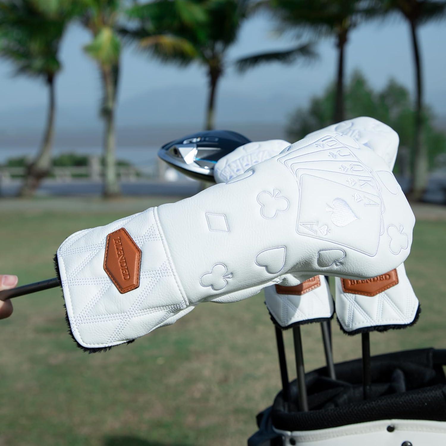 Cubiertas de Palos de Golf BAIRBRE de Cuero Impermeable Blanca