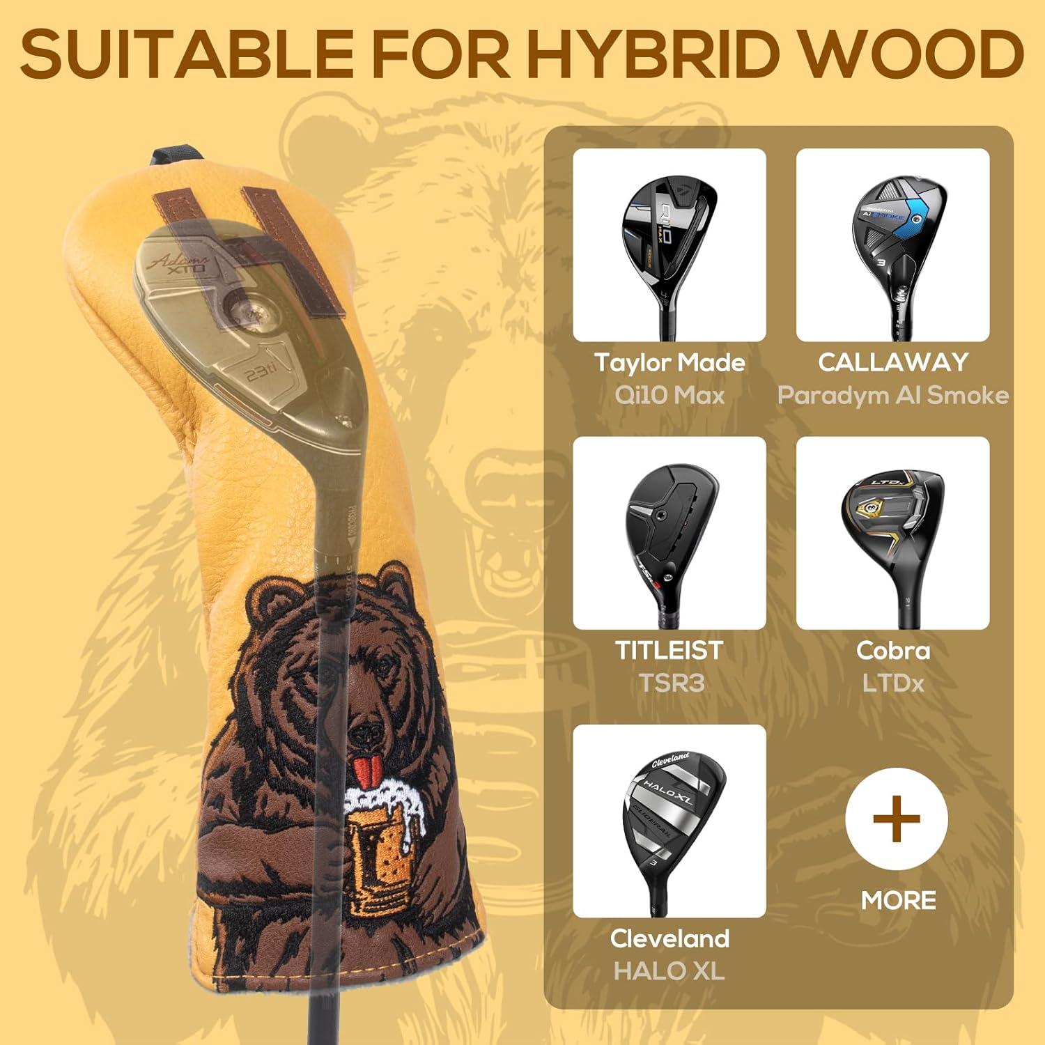 Golf Club Head Cover Golf Head Cover Driver Headcover Fairway Wood Headcover Hybrid Club Head Cover Golf Blade Mallet Putter Cover Beer Bear