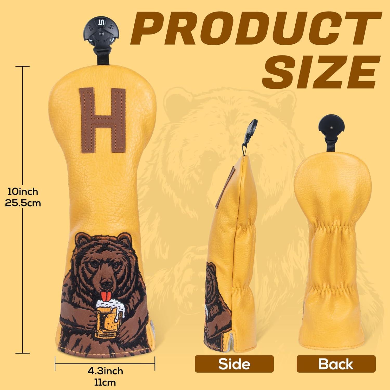 Golf Club Head Cover Golf Head Cover Driver Headcover Fairway Wood Headcover Hybrid Club Head Cover Golf Blade Mallet Putter Cover Beer Bear