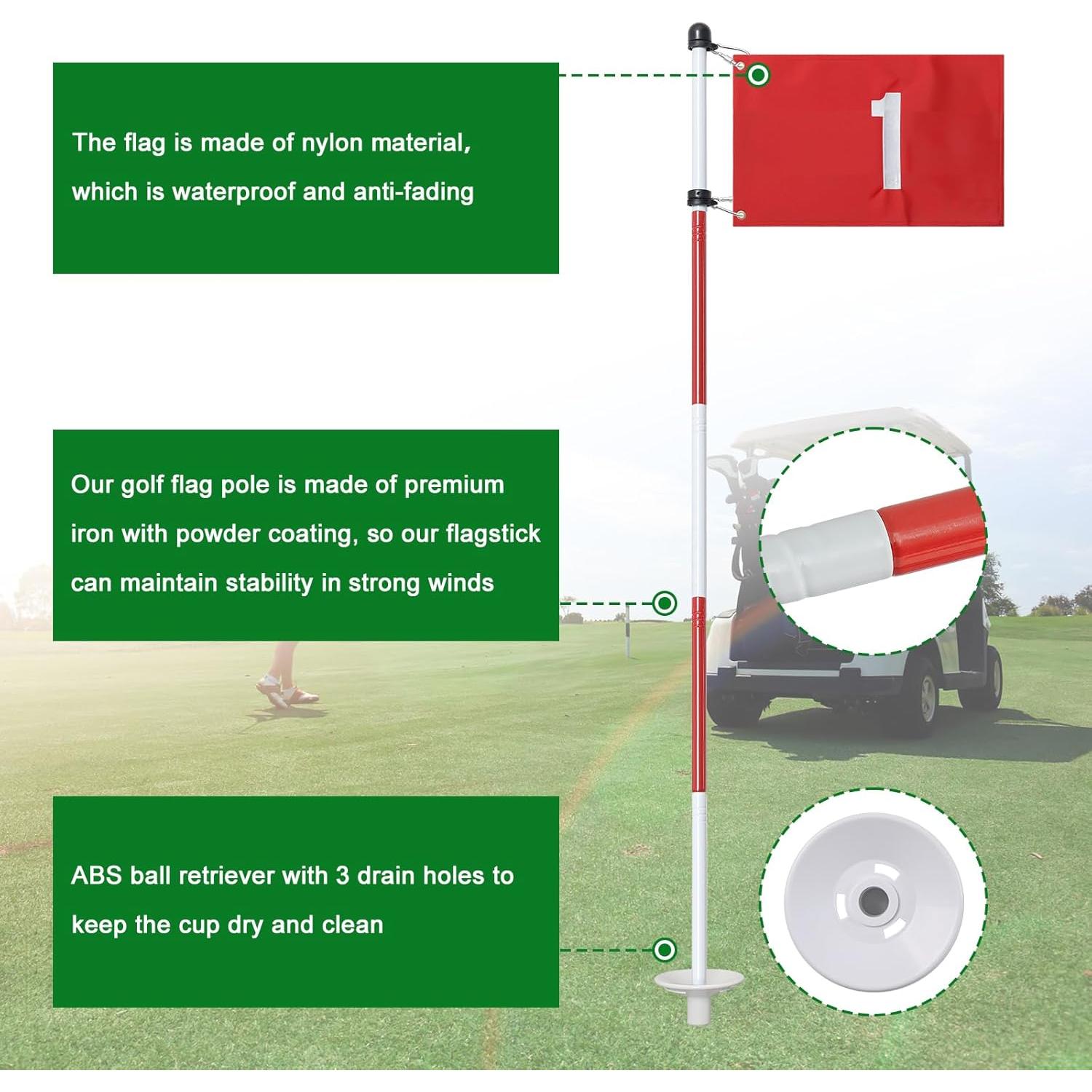 Bandera de Golf Dittoven 1.83 m Doble Cara con Poste Ajustable