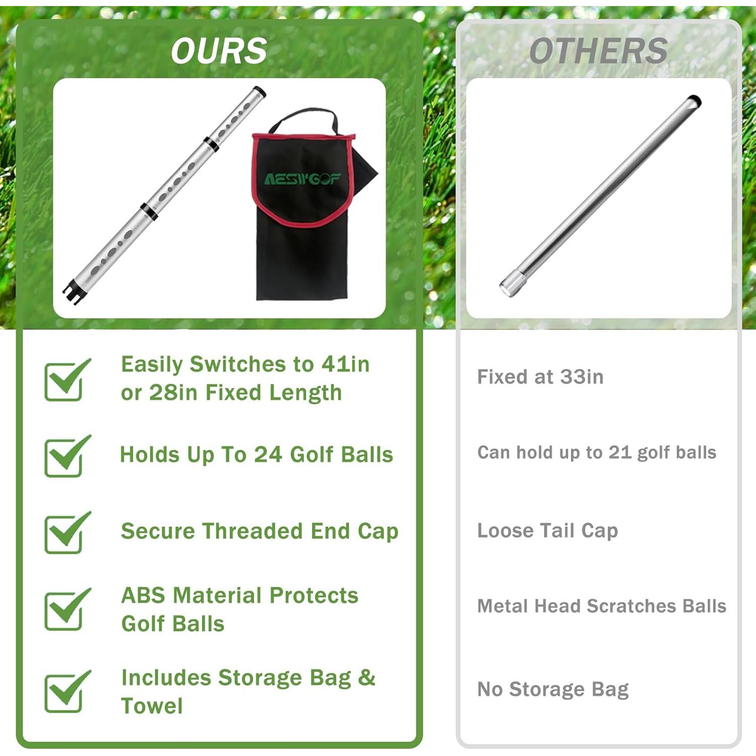 Recogedor de Pelotas de Golf AESWGOF GBR-SL01 con Bolsa y Toalla