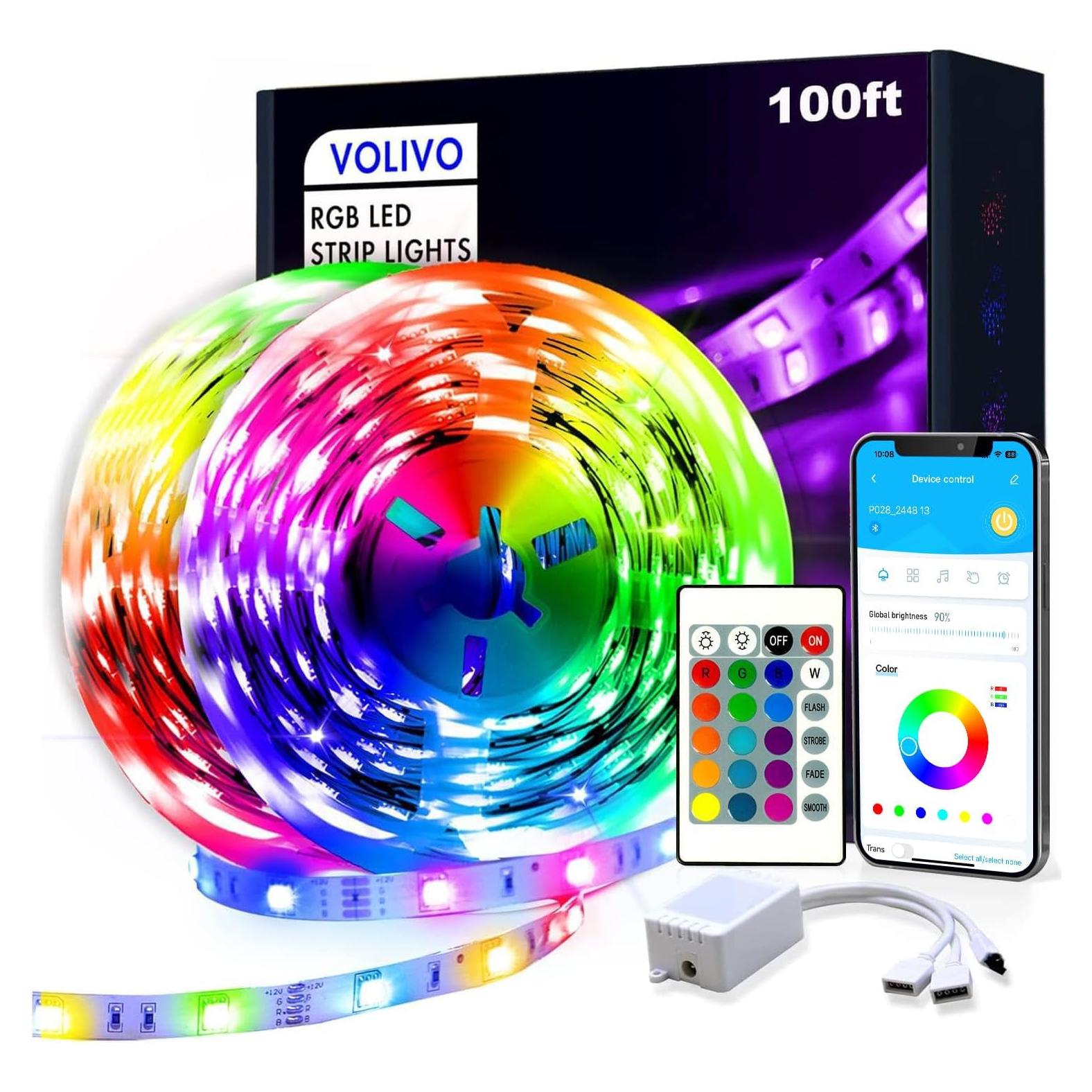 Tira LED RGB VOLIVO 30,48 m con Control Remoto y App