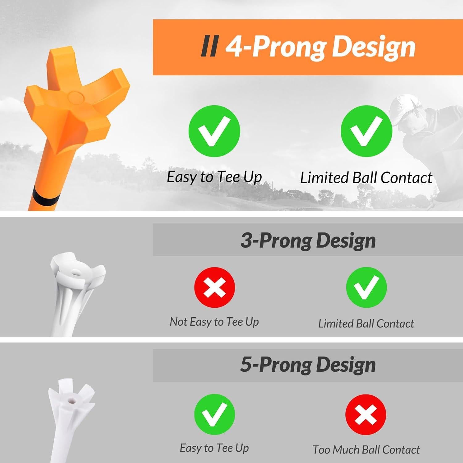 Tees de Golf EAGLE WORK 150 Piezas, Baja Fricción, Naranja y Blanco