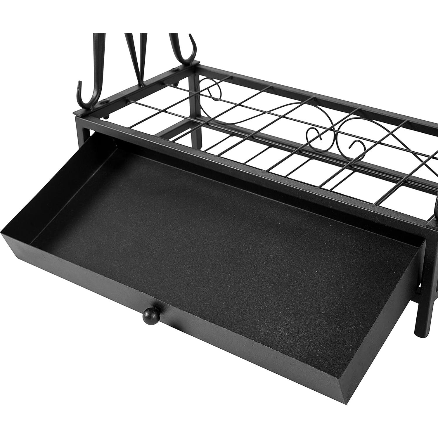 Soporte para Paraguas de Metal Negro MyGift con Bandeja y 21 Ranuras