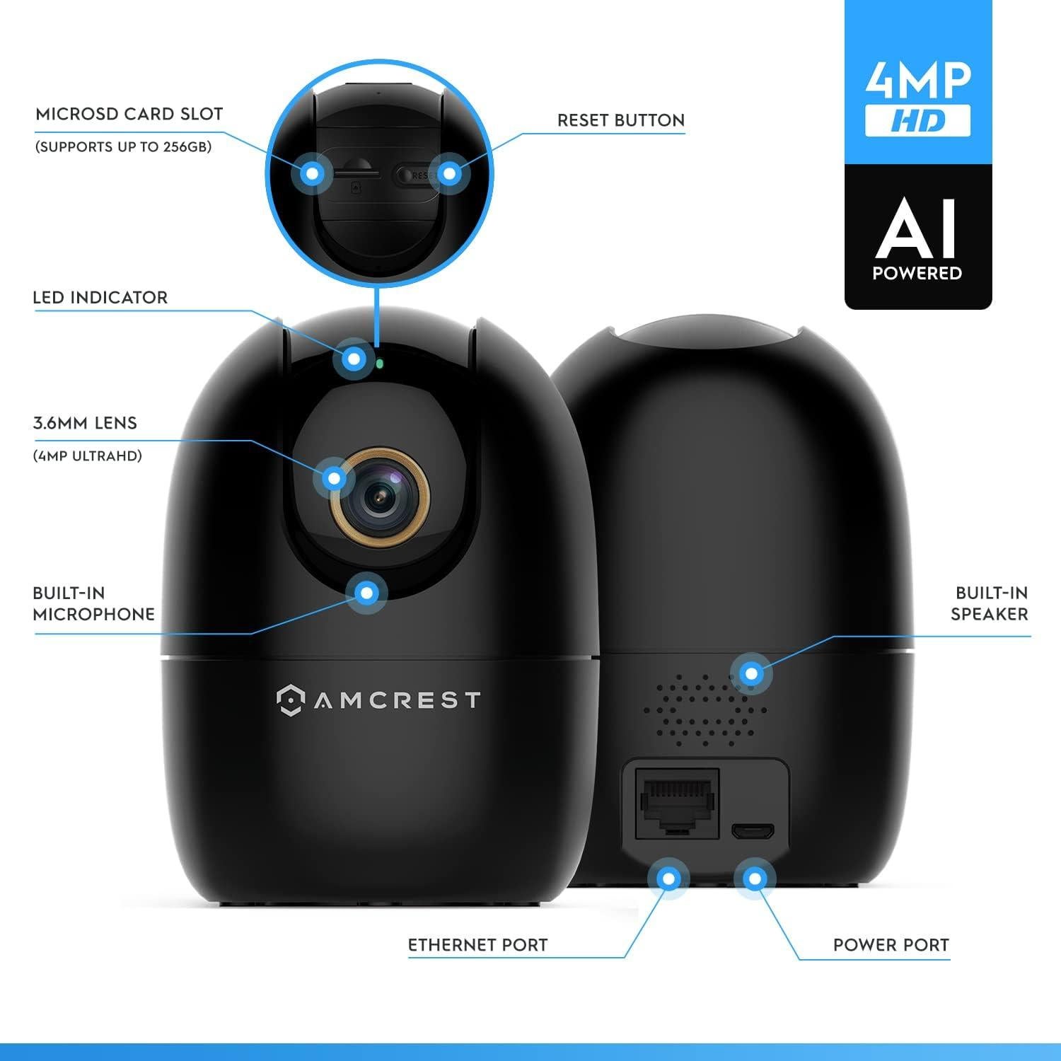 Cámara WiFi Amcrest 4MP ASH41-B con Audio y Visión Nocturna