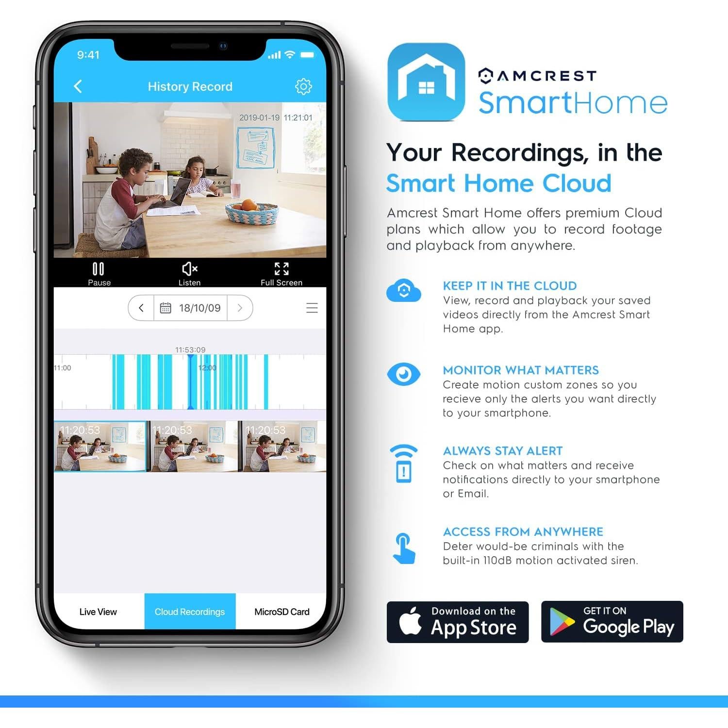 Cámara WiFi Amcrest 4MP ASH41-B con Audio y Visión Nocturna
