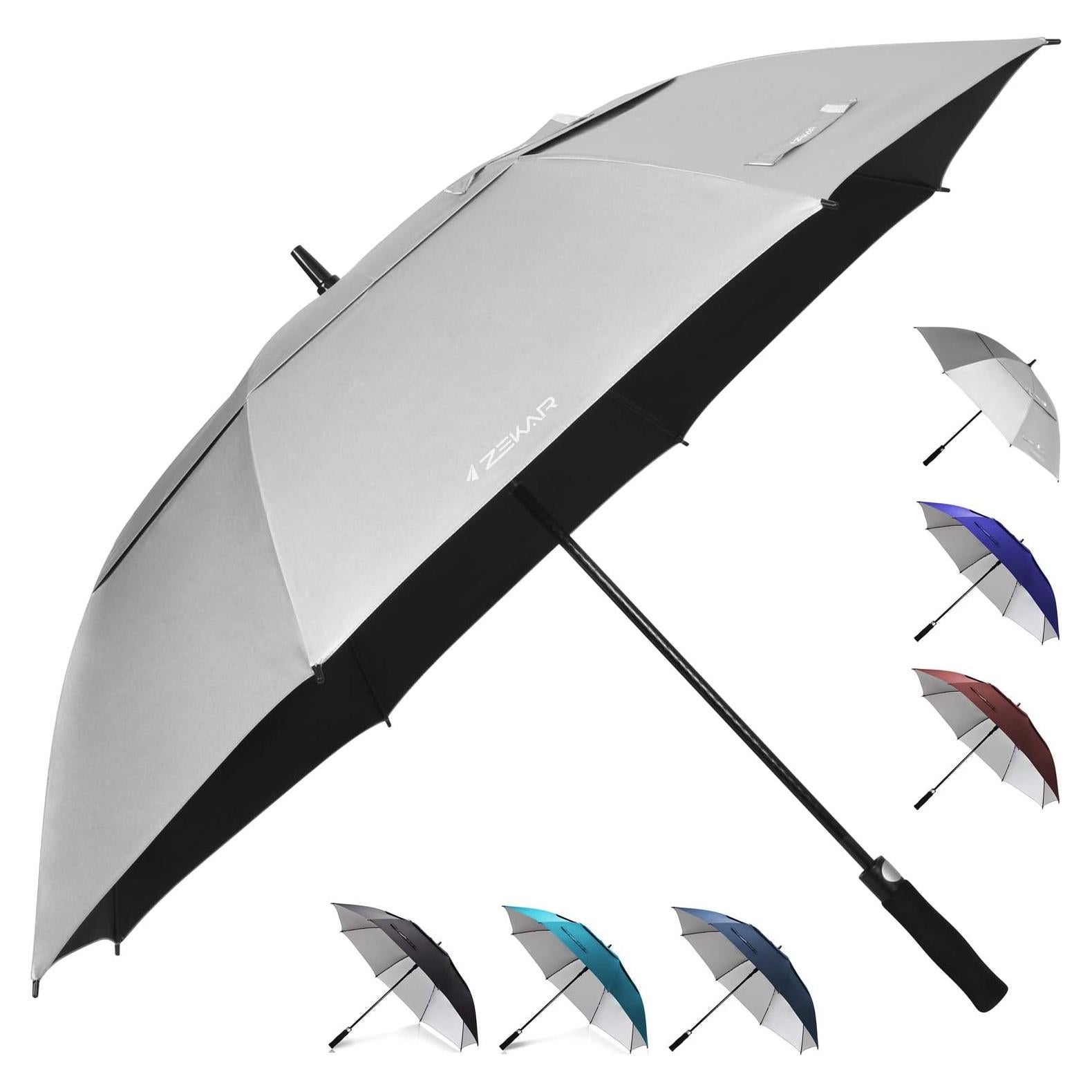 Paraguas de Golf ZEKAR 137 cm Ventilado UPF 50+ Plata