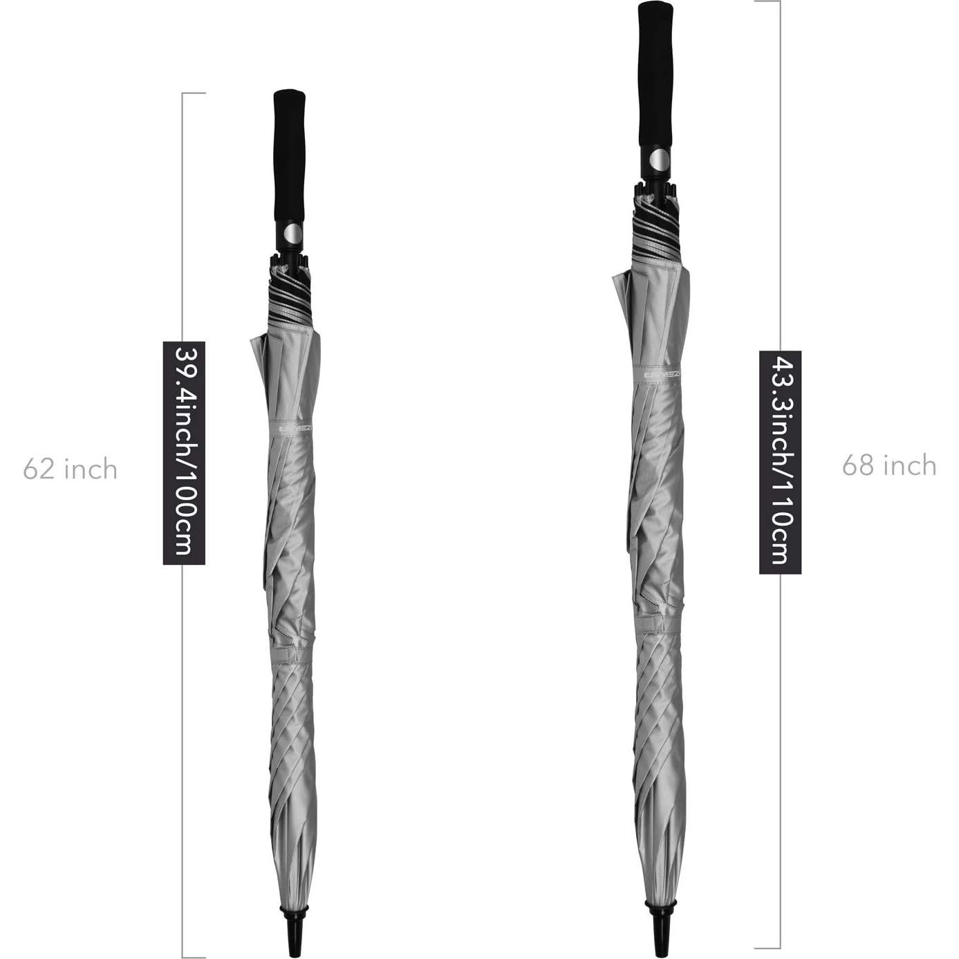 Paraguas de Golf ZEKAR 137 cm Ventilado UPF 50+ Plata