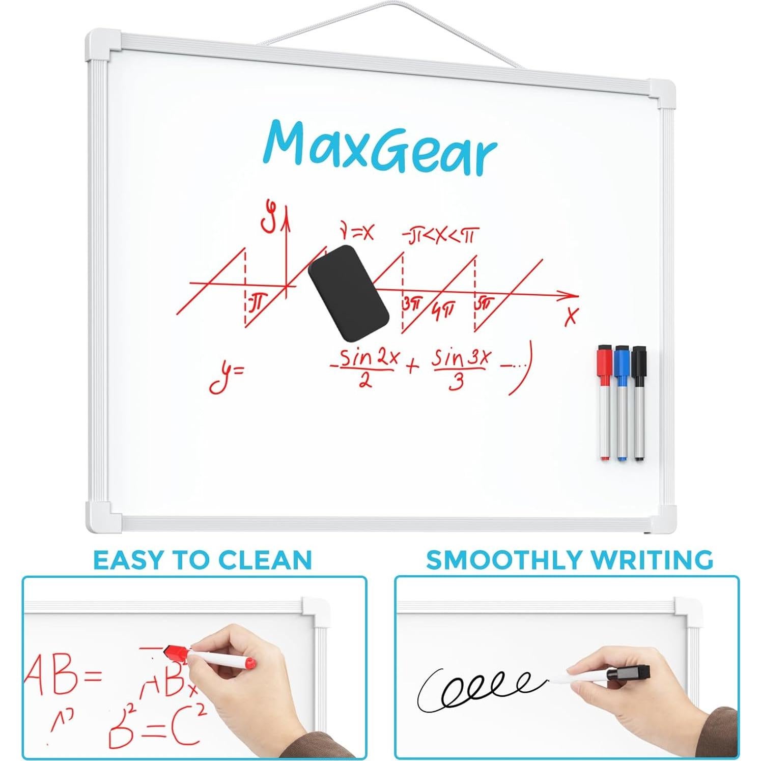 Pizarra Blanca Doble Cara MaxGear 40.64x30.48cm con Accesorios
