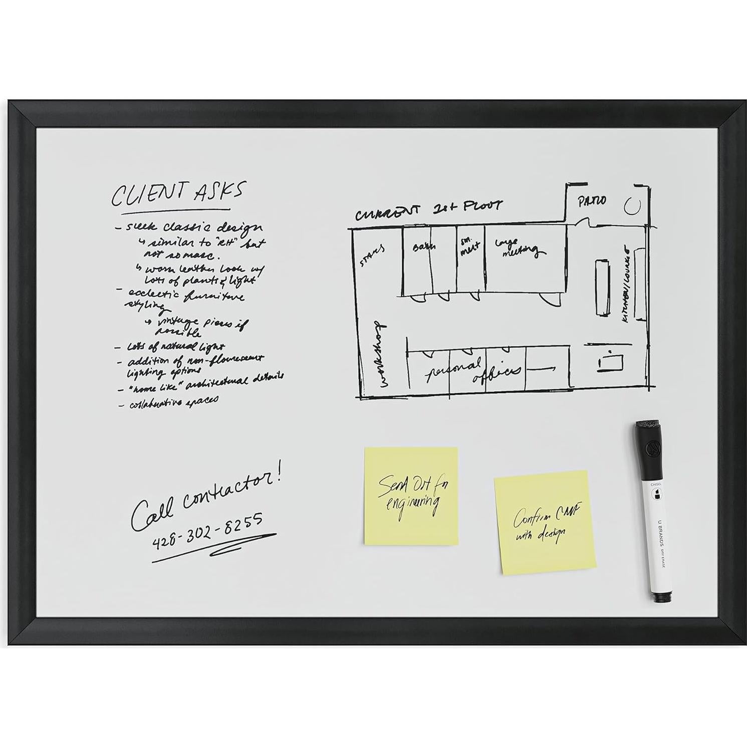 Tablero Magnético Borrado en Seco U Brands 58.4x43.2cm Negro