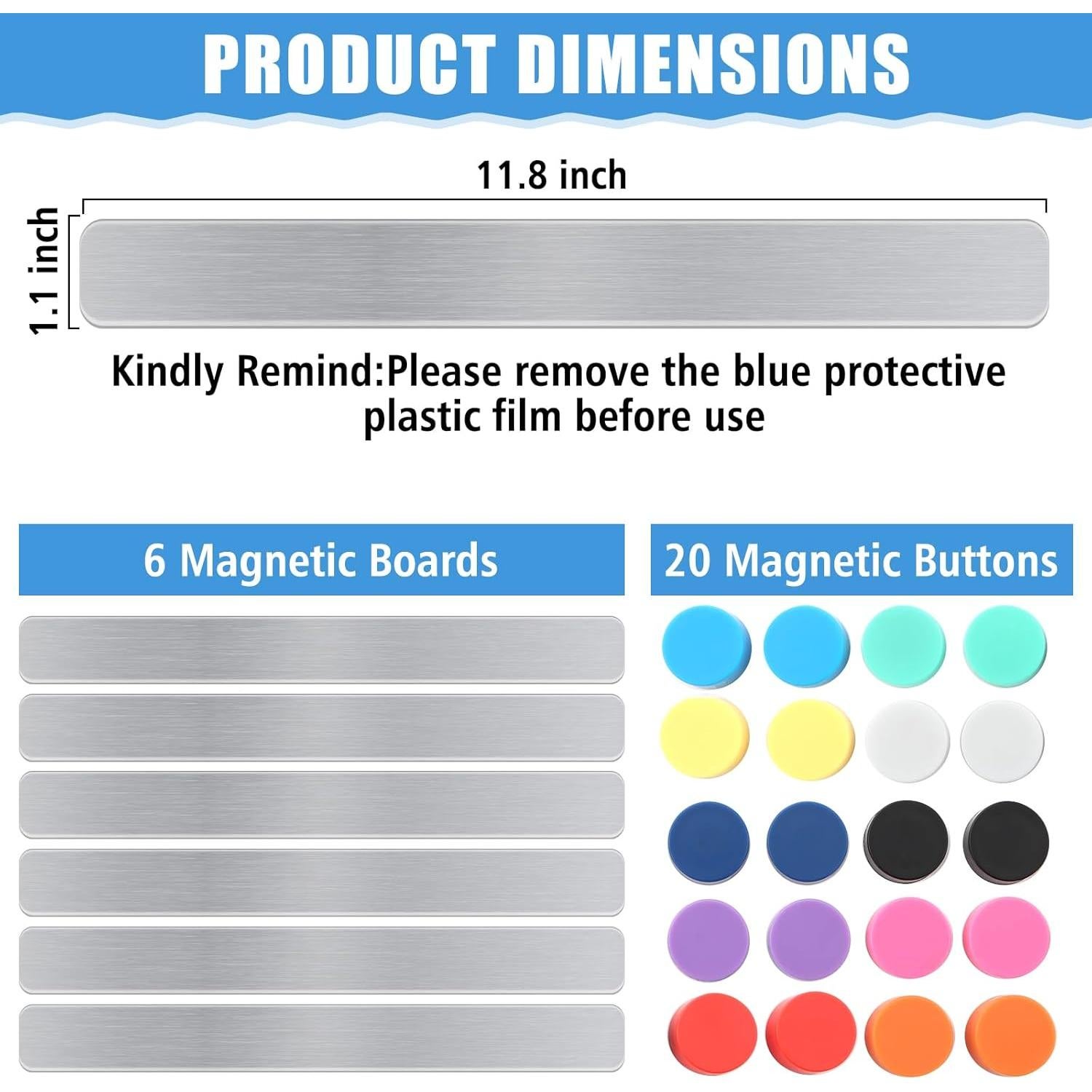 6 Piezas Tira Magnética Adhesiva FloraSea 30x2.8cm Plateado