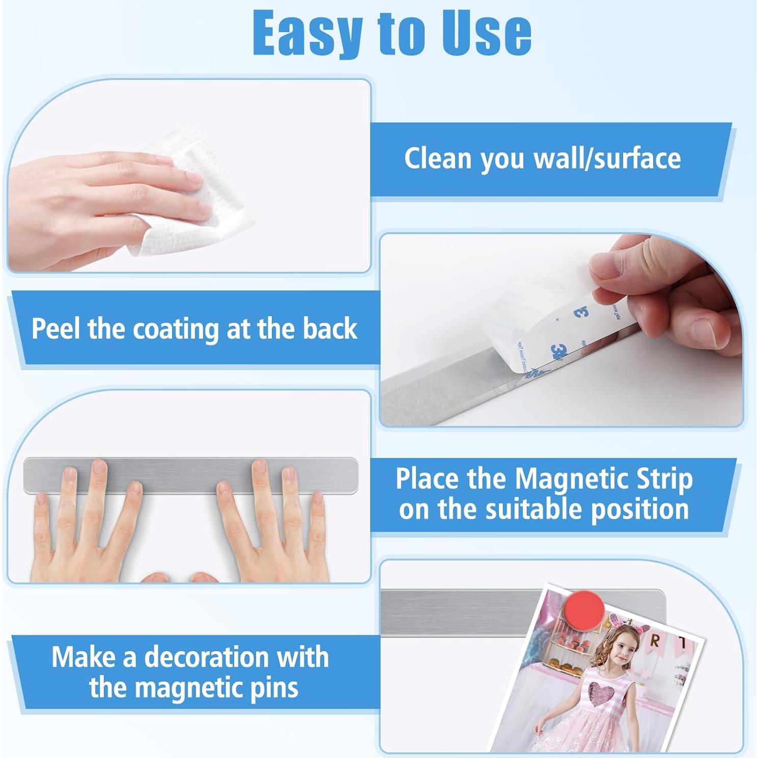 6 Piezas Tira Magnética Adhesiva FloraSea 30x2.8cm Plateado