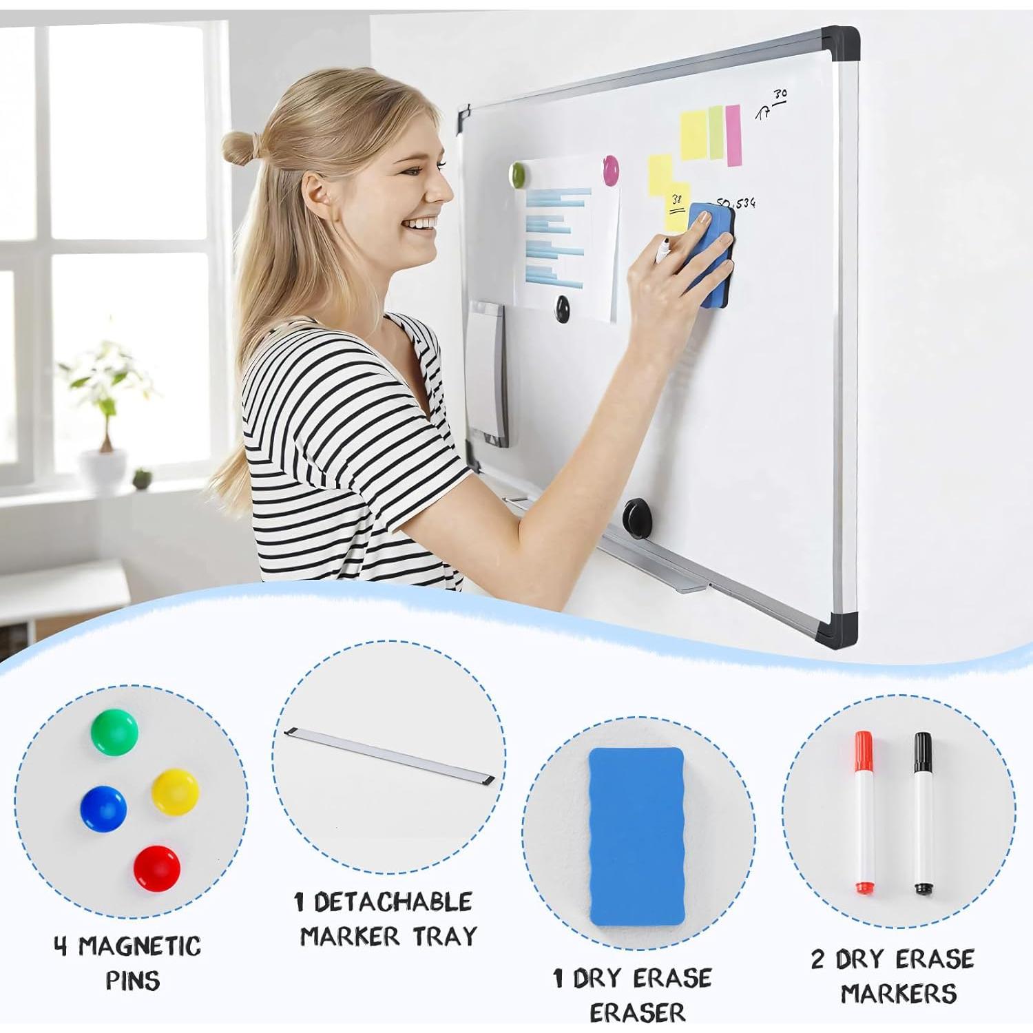 Pizarra Blanca Magnética DUMOS 91.44x60.96 cm con Accesorios